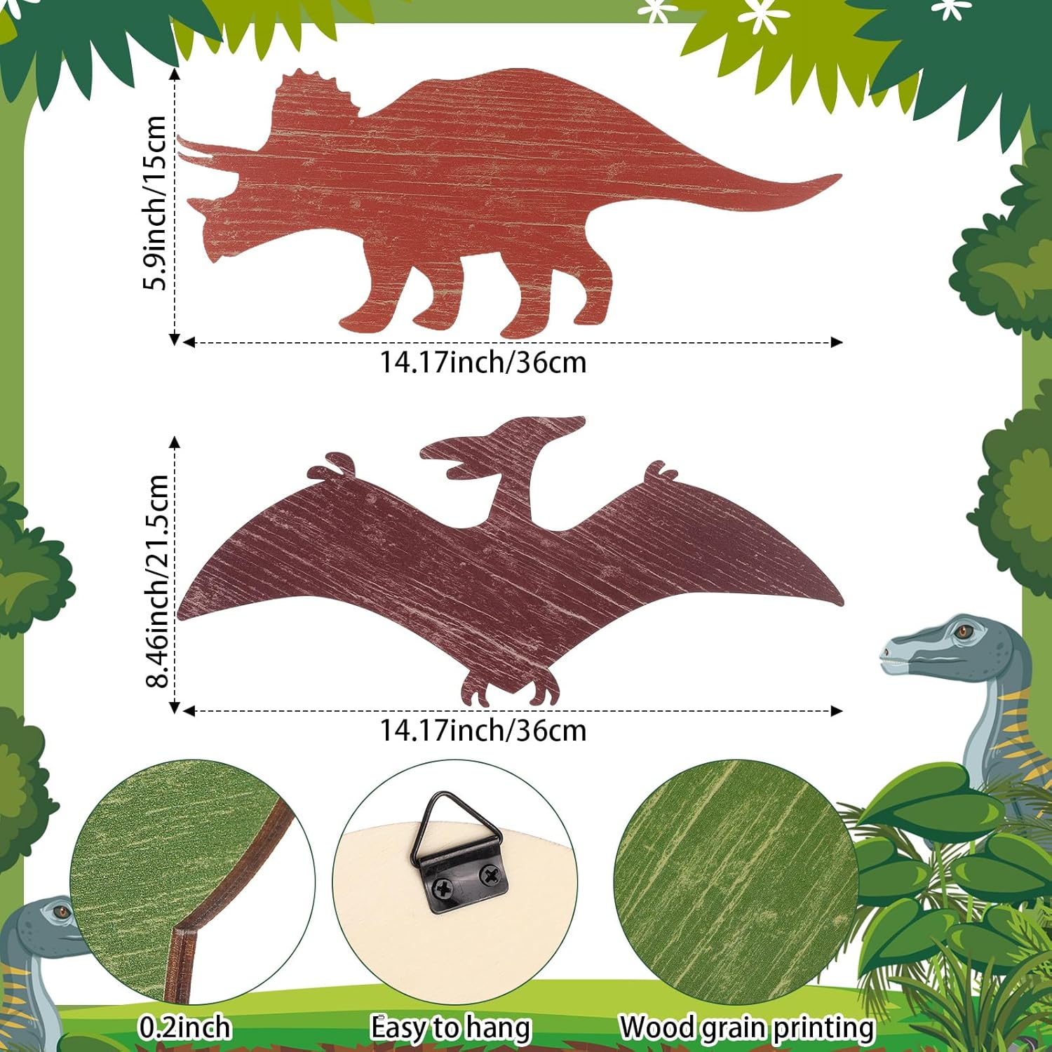 Dinosaur Wall Decors Wooden Boys Dinosaur Nursery Playroom Baby Shower Wall Art Farmhouse Bathroom Room Decoration for Kids(Vivid,14.17 x 8.27 Inches)