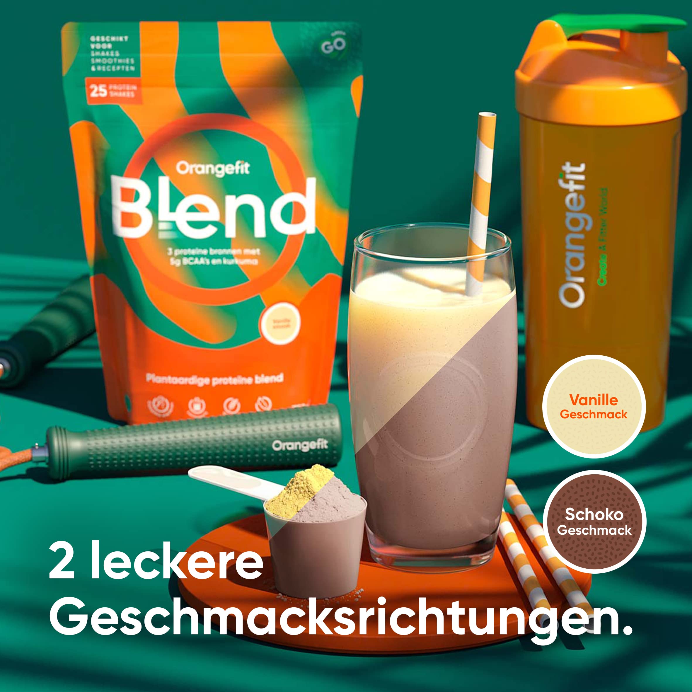 Orangefit Blend Mélange Poudre Proteine Vegan - Chocolat - 750g (25 shakes) - 3 Proteines Vegetales - Non Sucre - Avec BCAA et Curcuma