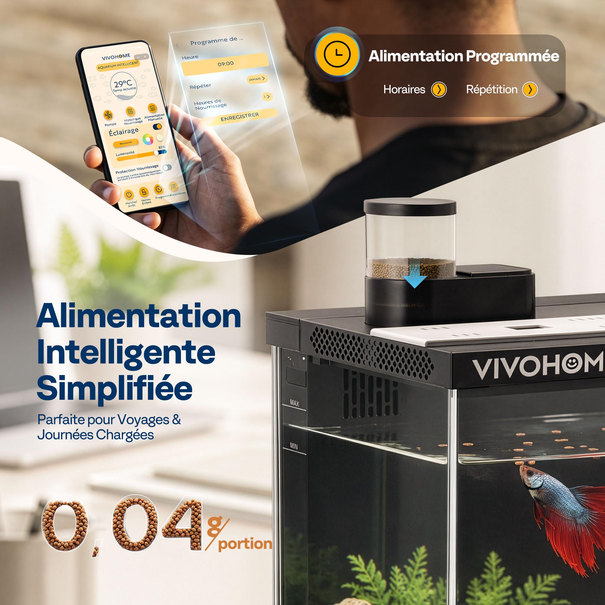 VIVOHOME 30L Aquarium Intelligent en Verre Contrôlé par App Kit Complet | Système de Filtration, Lumière LED, Pompe à Eau, Affichage Température, Auto-Nettoyant. Idéal pour Betta, Poisson, Crevettes