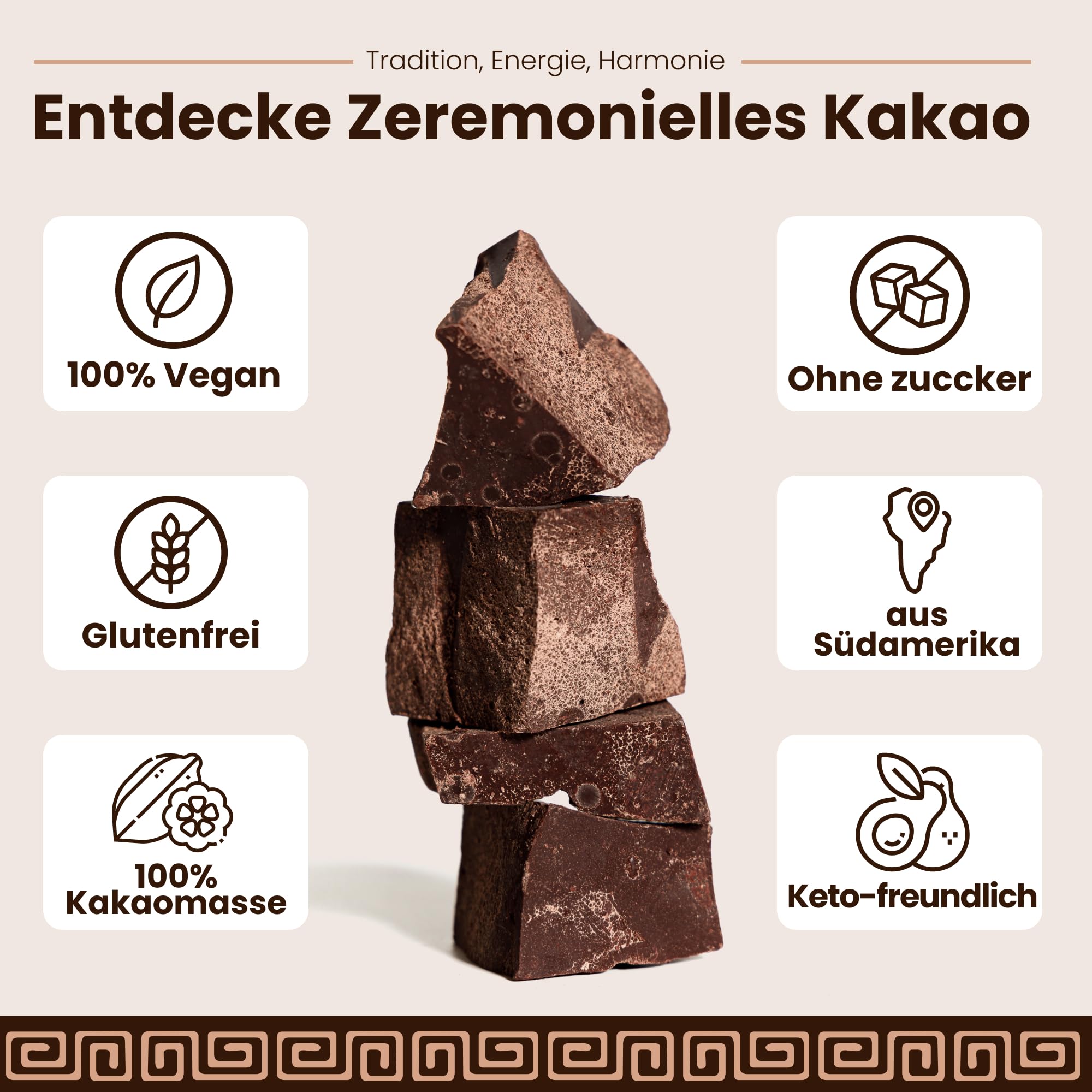 TERRAGEM Zeremonieller Kakao – 100% Kakaomasse (10×100 g) – ohne Zuckerzusatz, vegan – für Trinkkakao & Heiße Schokolade