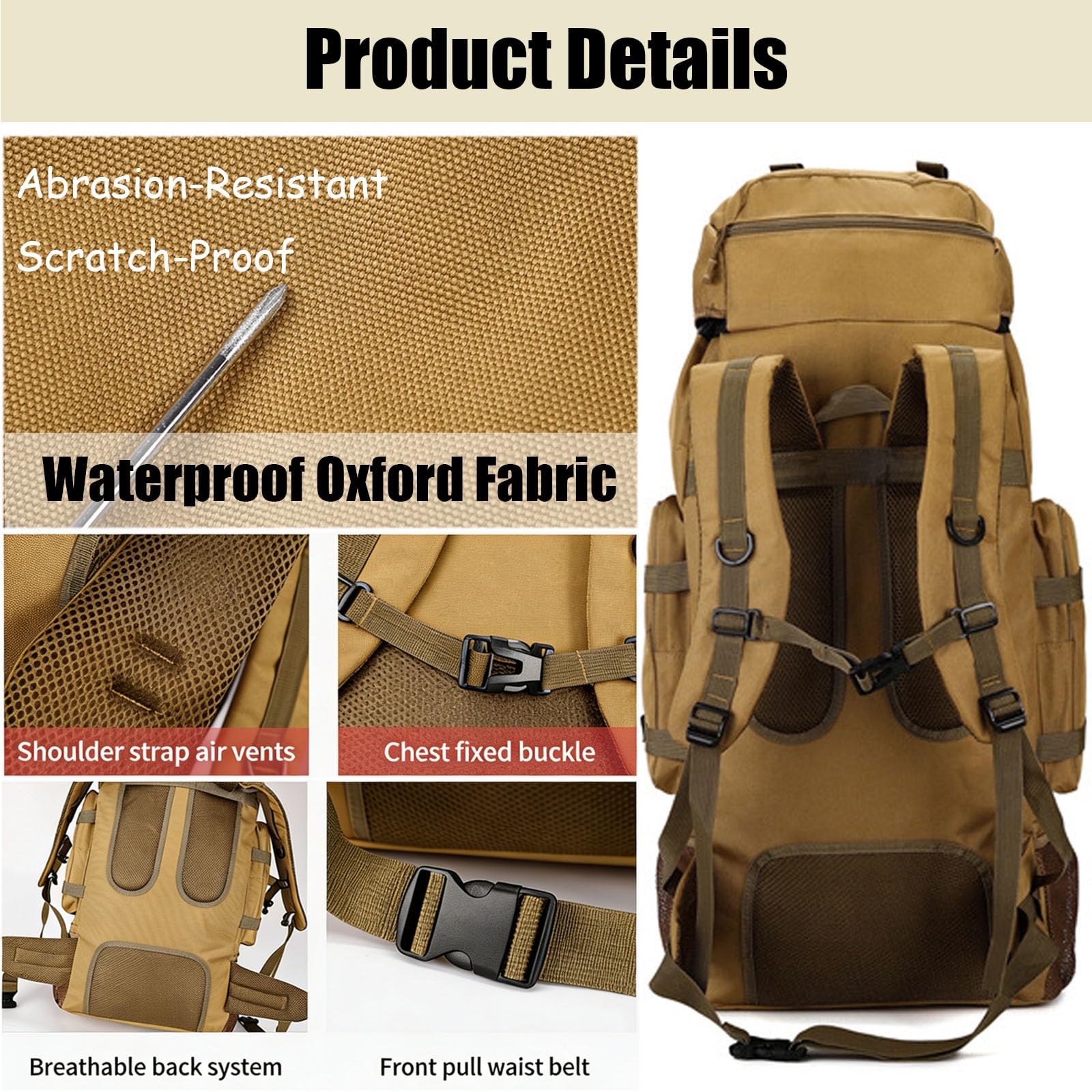 Zaino militare 90 l, zaino da trekking impermeabile, mimetico, zaino tattico da trekking, caccia, grande zaino da viaggio per uomo e donna