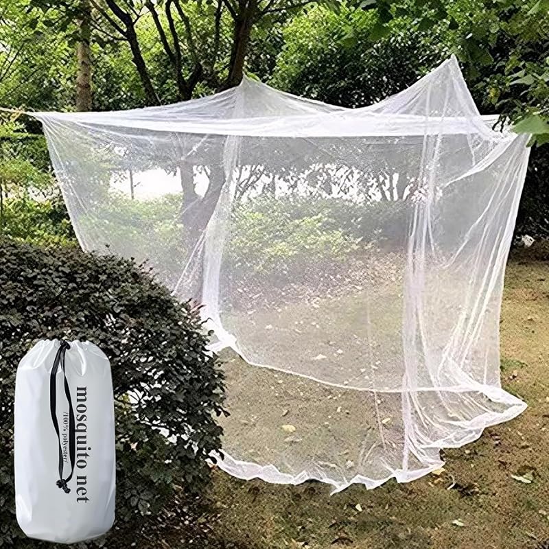 Camping Mosquito Net 6.5'x6.5' Largesize White Outdoor | No-opening 79"x79"x71", Bottom Fixing Strap, Insect Netting Mesh, w/ Carrying Bag for Camping, Picnic, Patio, Trips