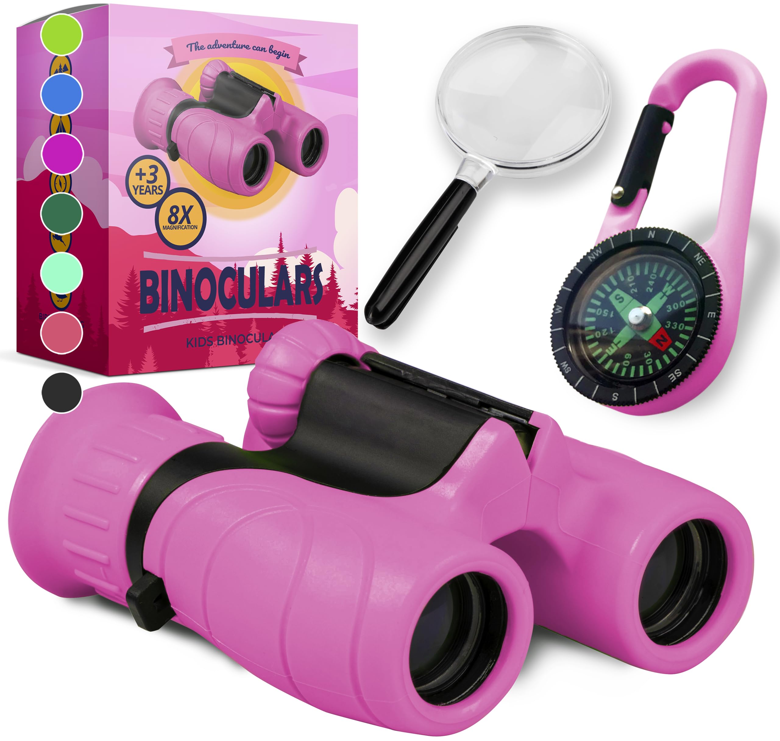 Binocolo Bambini - Regalo ottimale per bambino e bambina - Forte ingrandimento 8X21 - Set Esploratore Completo con Lente d'Ingrandimento e Bussola - Giochi per bambino e bambina di 3-12 anni