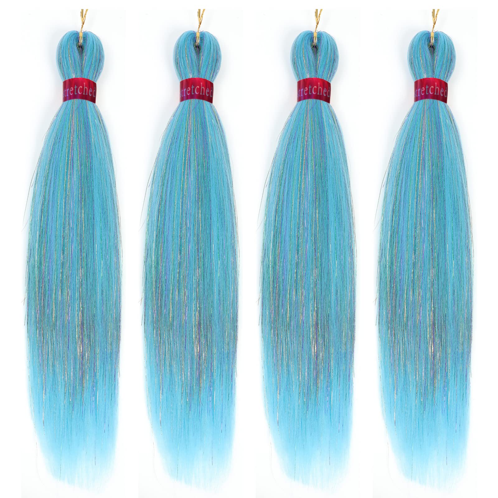 Buy Light Blue Tinsel Mix Pre stretched Braiding Hair 4 Packs Pre