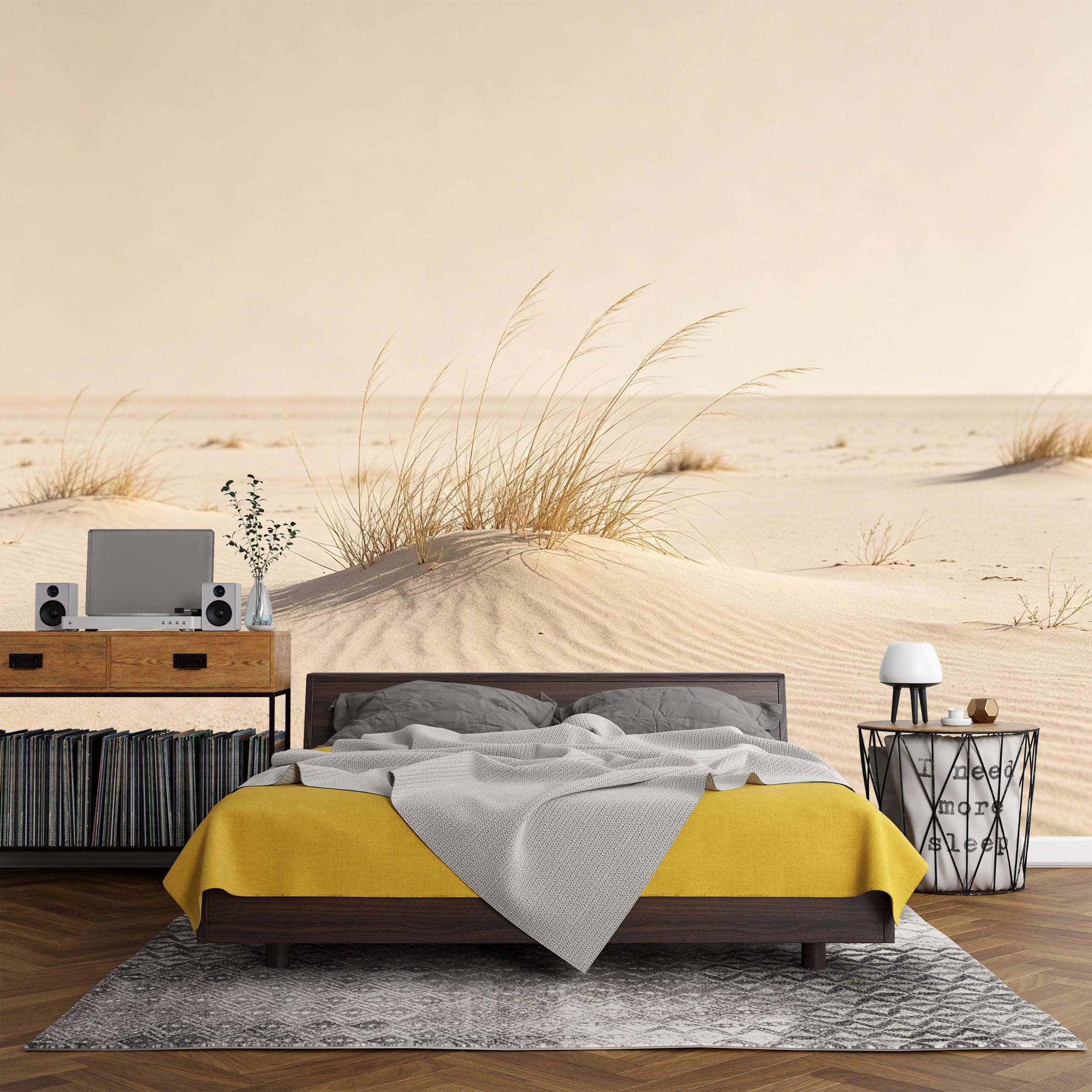 Custom Size Wall Mural， Minimalist Desert Sand Dunes Grasses Landscape，SelfAdhesive Art Prints wall Fabric (No PVC) Removable Wallpaper Living Room Decor