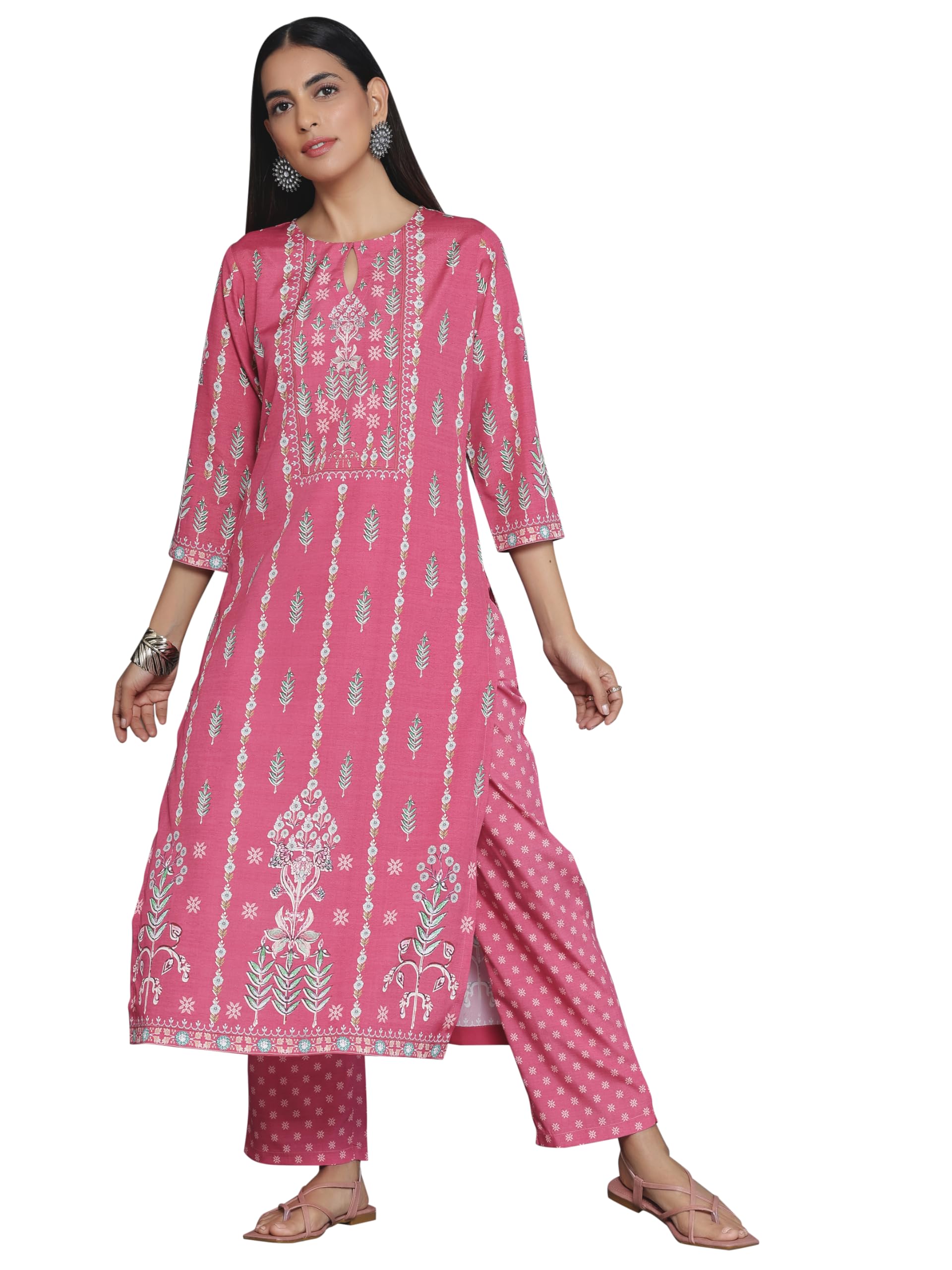 libas Womens Printed Crepe Straight Kurta With Trousers-picture-36