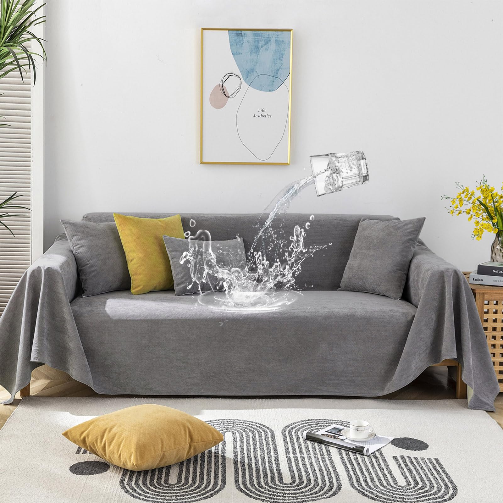 STACYPIK Waterproof Gray Couch Cover for Dogs Non Slip Loveseat Couch Covers for 2 Cushion Couch Washable Thick Pet Friendly Scratch Resistant Sofa