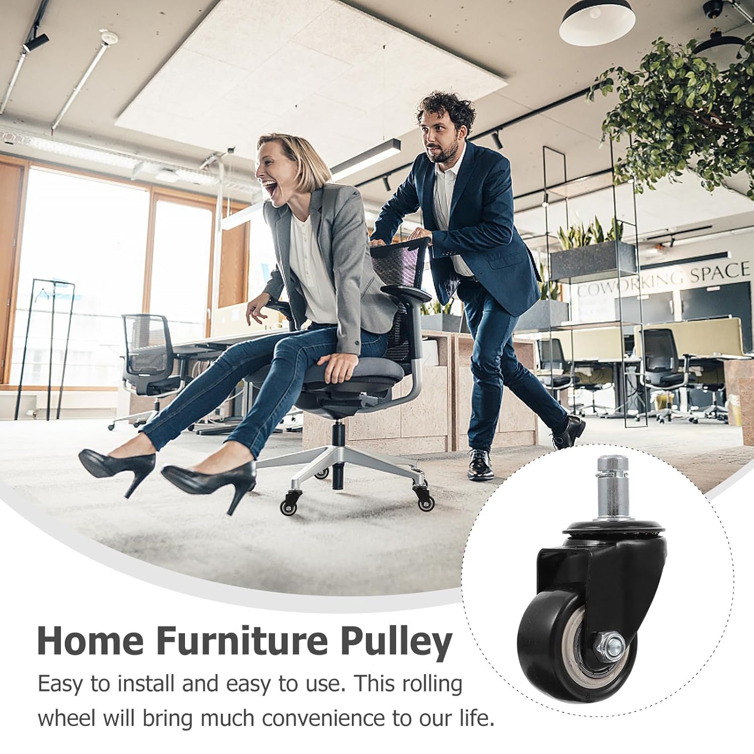 5 Pcs Universal Office Chair Wheels Black 360° Swivel Caster Wheels for Home Furniture, Sturdy Sliding Replacement Casters Suitable for Gaming and Desk Chairs