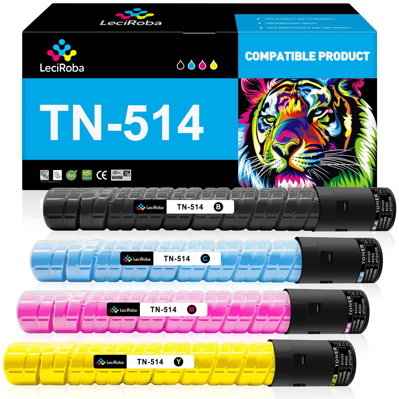 Photo 1 of LeciRoba Compatible Toner Cartridge Replacement for Konica Minolta TN-514 TN514 for Bizhub C258e C308e C368e C368e C454e C458 C554e C558 C658 B454 B454E B458E B554 B554E B558E B658E Printer (4-Pack)