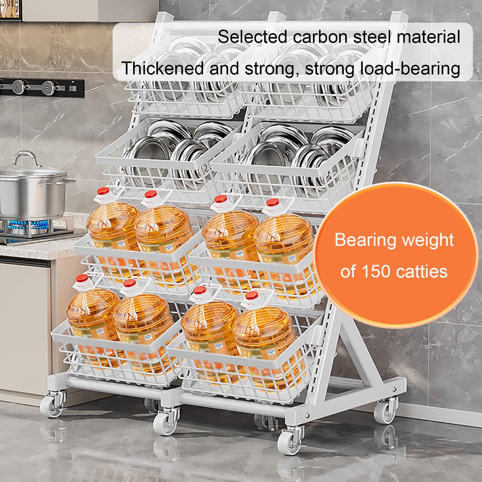 Carrito multifuncional de 3 niveles con cestas, carrito utilitario que ahorra espacio para almacenamiento de cocina y despensa, organizador móvil con ruedas