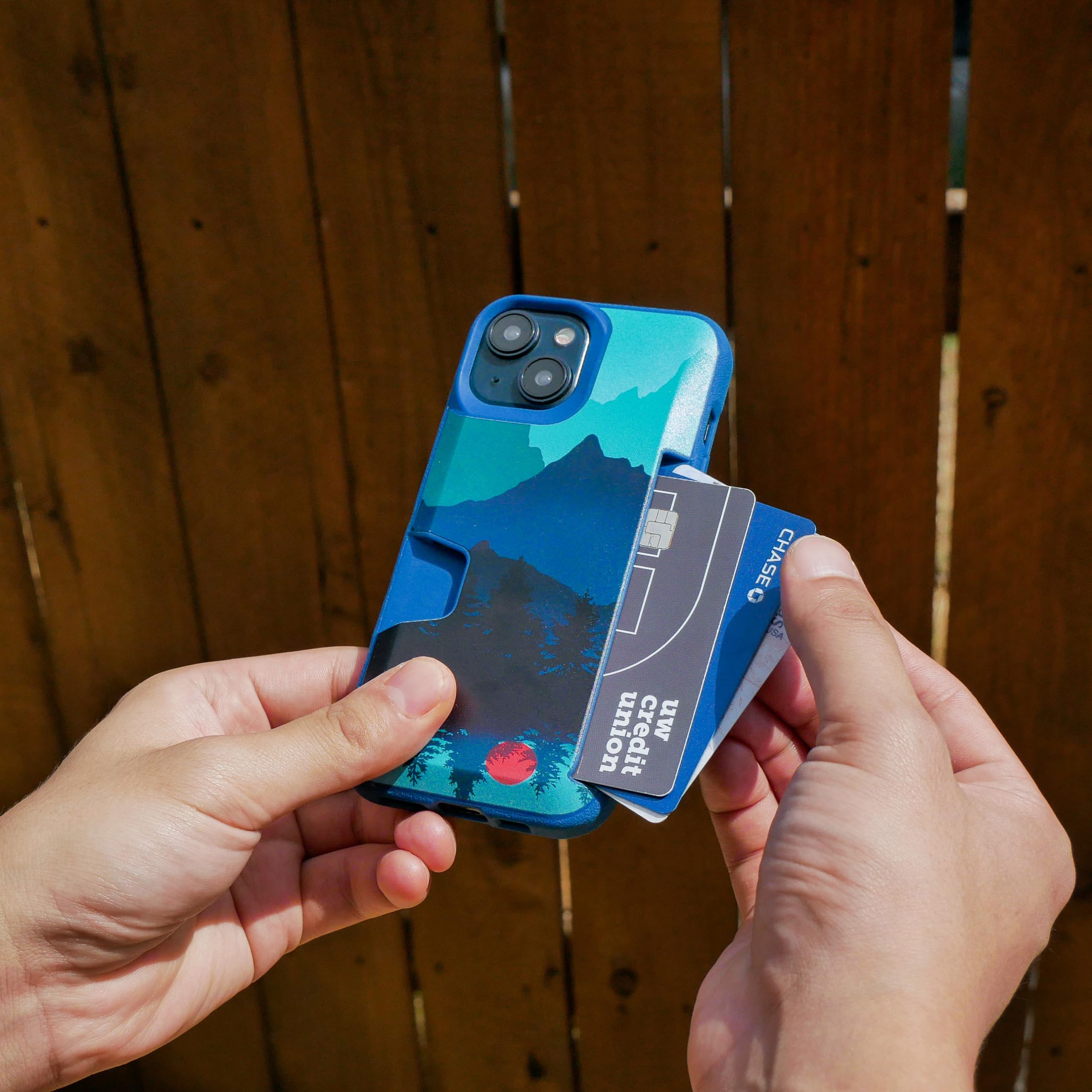 Smartish Custodia a portafoglio per iPhone 15 – Wallet Slayer Vol. 1 [sottile + protettiva] porta carte di credito – Moving Mountains
