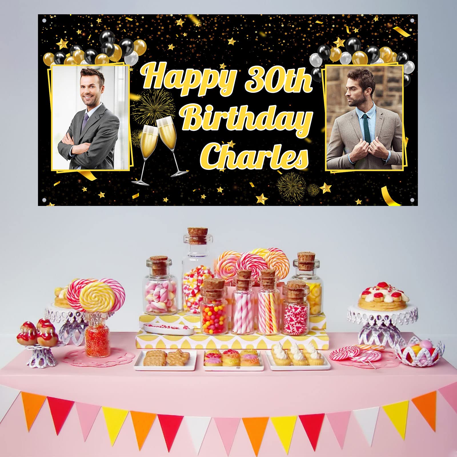Banner Di Compleanno Personalizzato Con Foto E Testo - 180x90 Cm In Poliestere Per Bambini E Adulti - 2
