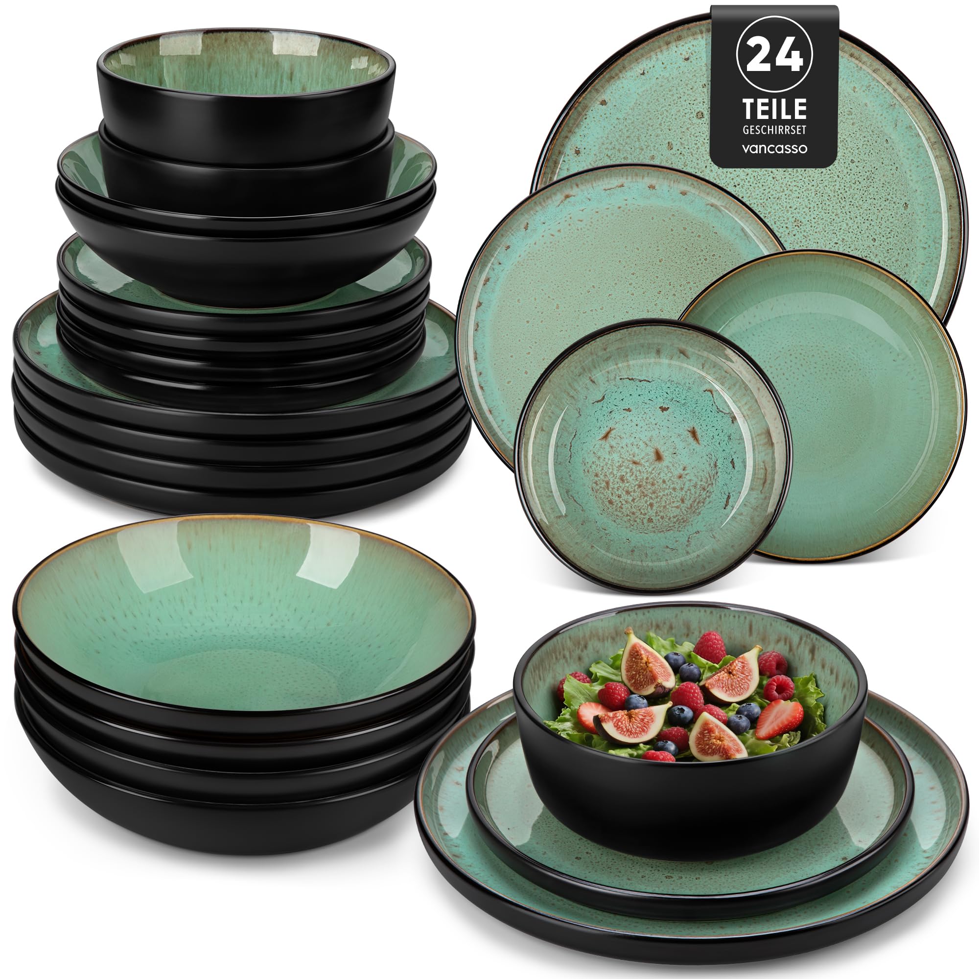 Elegancia Moderna: Vajilla vancasso AMBER Verde 24 Piezas