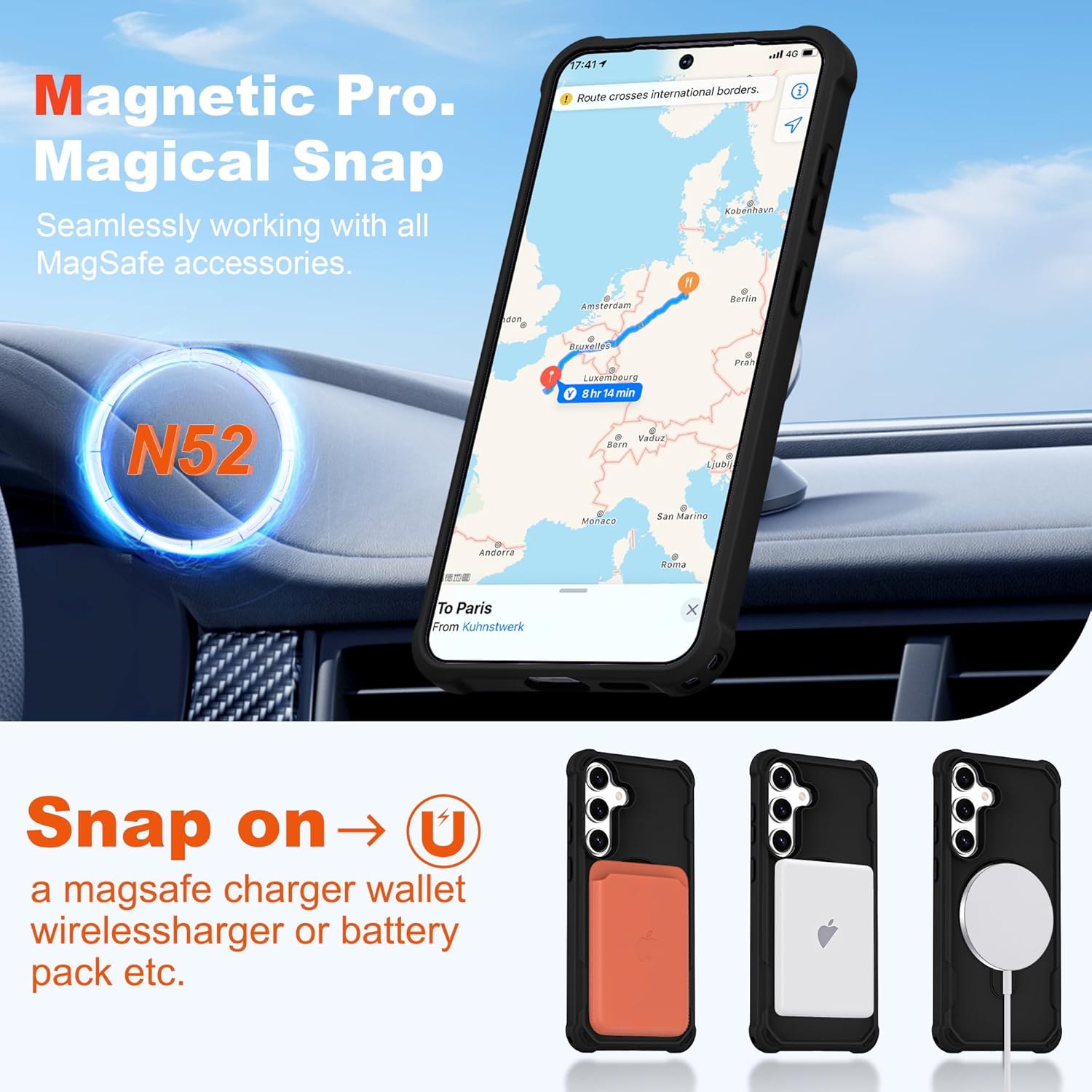 Designed for Samsung Galaxy S24 & S25 Case 6.2'' with Magnetic Ring Stand [Military Drop Protection][Compatible with MagSafe] Shockproof S24 & S25 Phone Case for Men Wowen,Black