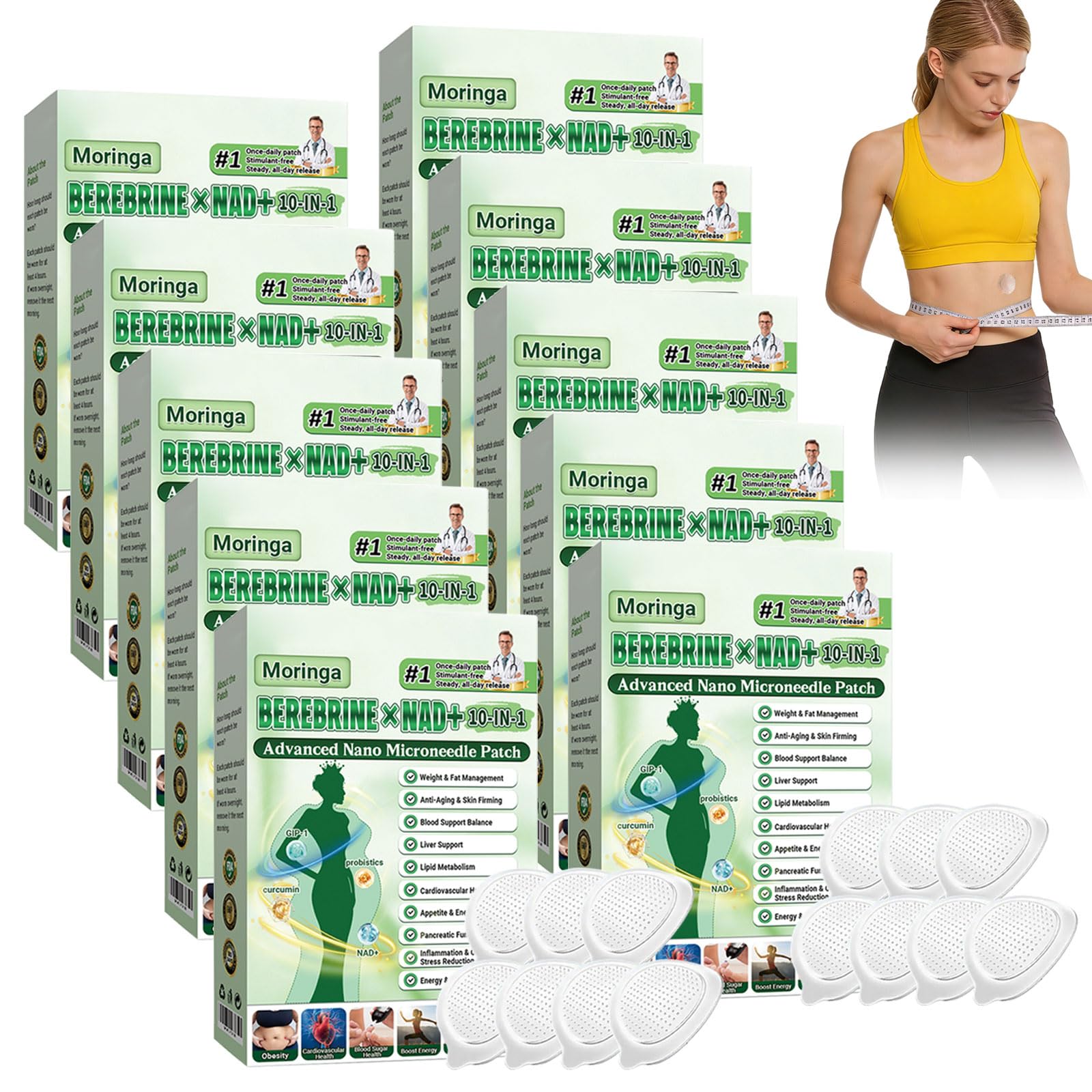 4 Cajas Moringa x Berberine Patch 10 en 1, Parche Avanzado de Nano Microagujas, Ingredientes Naturales, Parche de Metabalance Profesional, Fácil de Aplicar, para Hombres y Mujeres (4 Cajas) — view 10