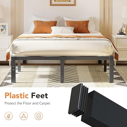 Miniatura 7 de Marco de cama Queen de 16 pulgadas de alto resistente, plataforma de metal de soporte fuerte de 3500 libras, marco de cama tamaño Queen con