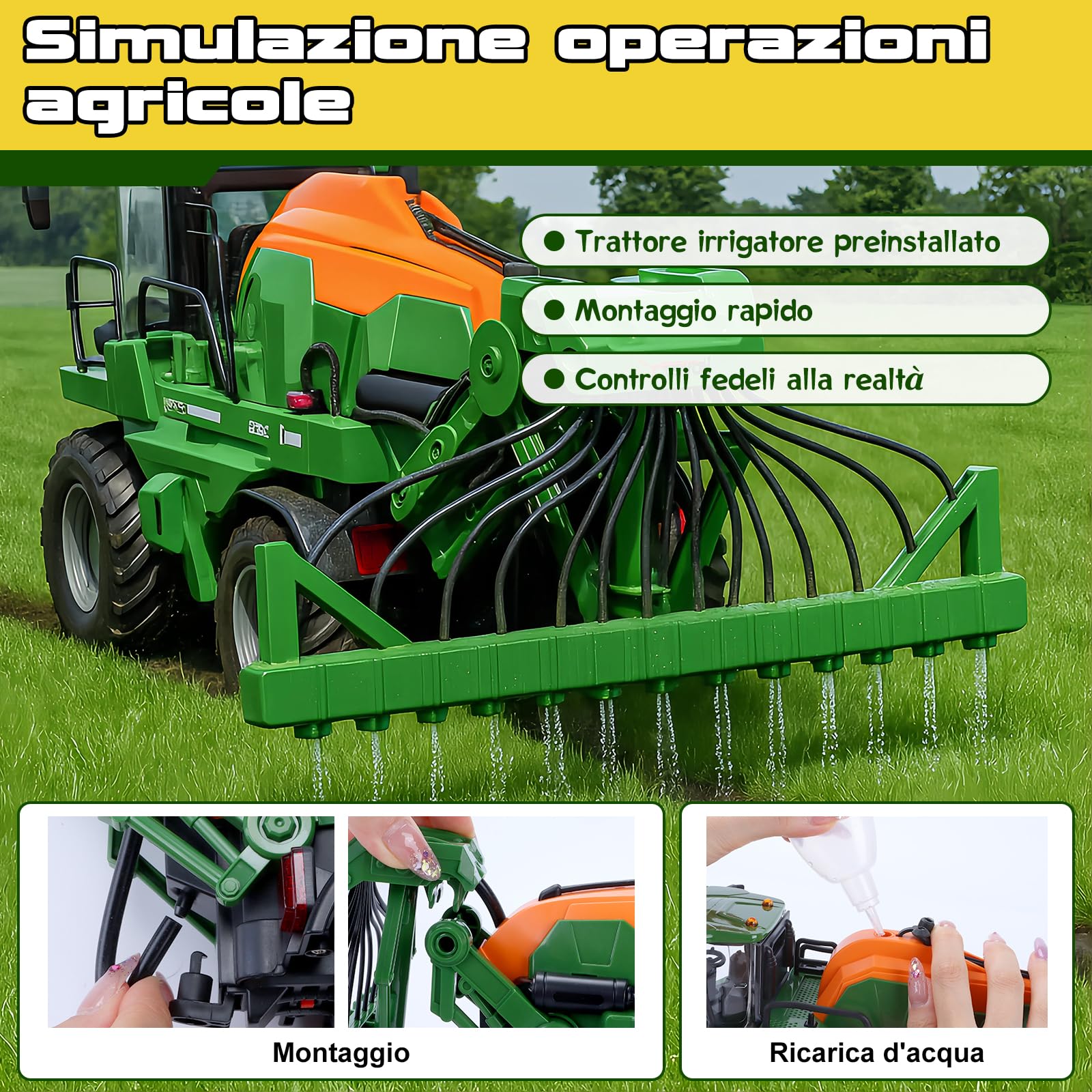 Ulikey Trattore Telecomandato per Bambini, Trattore Elettrico Giocattolo con Irrigazione, Luci e Suoni, Fattoria Camion Telecomandato Giocattoli per Bambini di 3, 4, 5, 6, 7 Anni