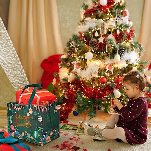 Miniatura 5 de YANGTE Paquete de 8 bolsas de regalo de Navidad con asas, bolsas grandes no tejidas para envolver recuerdos de fiesta de Navidad, 12.8 x 9.8 x 6.7