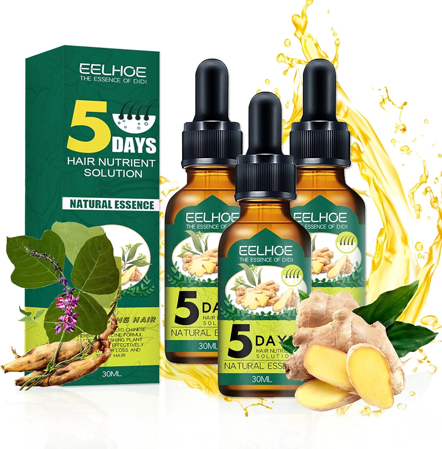 3PCS Ginger Hair Growth Serum, 5 Days Ginger Germinal Hair Growth Oil