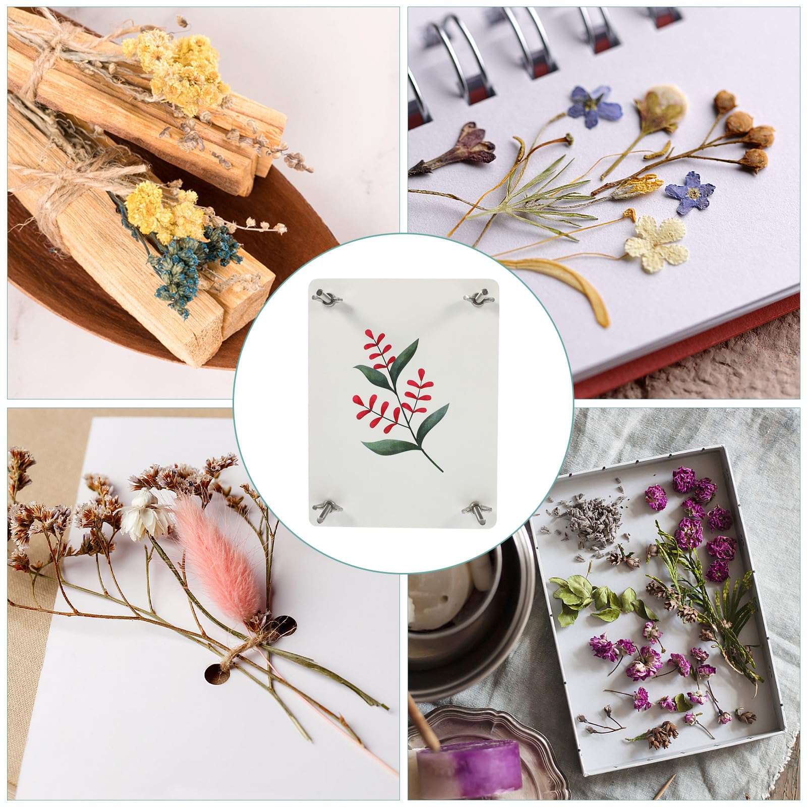 BESTonZON Blumenpressset Klein mit Zubehör zum Pressen von Pflanzen Blumentrocknungsset für Selbstgemacht Bastelprojekte Familie und Hochzeit