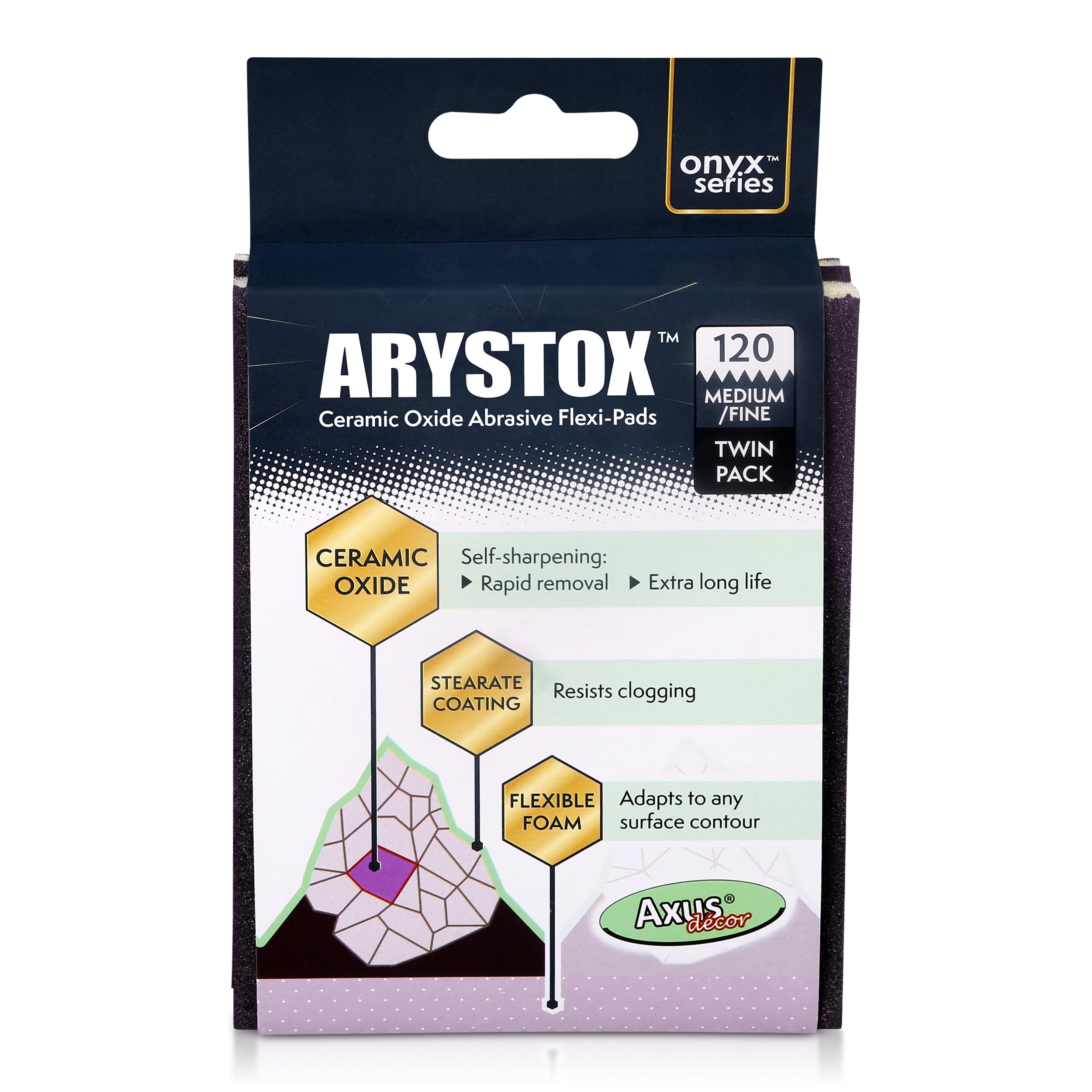 Axus Decor Arystox Ceramic Flexi Pads - Pack of 2, 120 Grit - Non-Stick Stearate Coating & High-Density Foam - Superior Finish on Wood, Metal & More, Ideal For Professional Painter's & DIY enthusiasts — image 1
