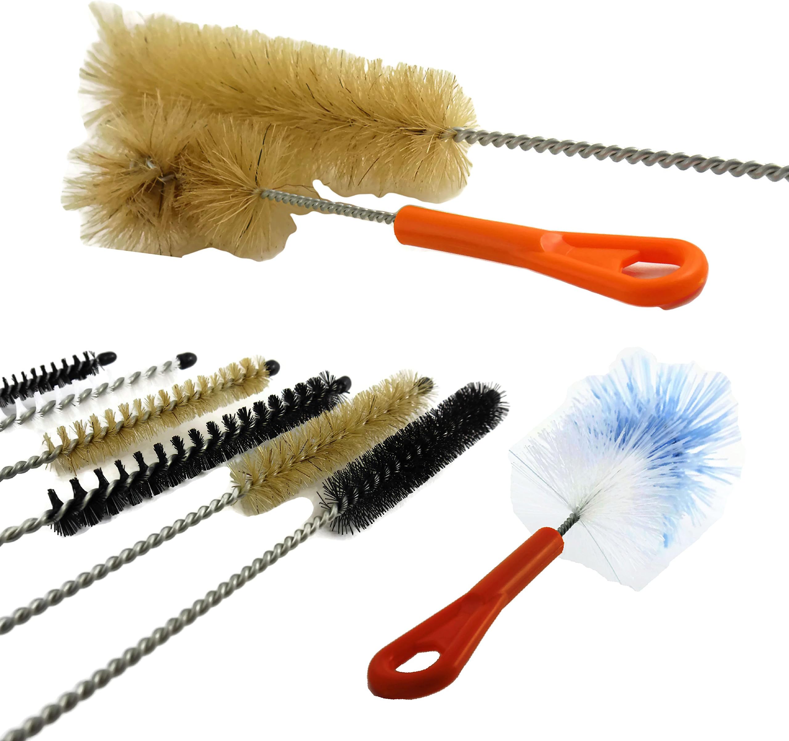 Tornado Essential Bottle & Tube Brush Cleaning Set 9pcs - Different Sizes & Shapes - Natural & Synthetic Bristles By Prime Housewares