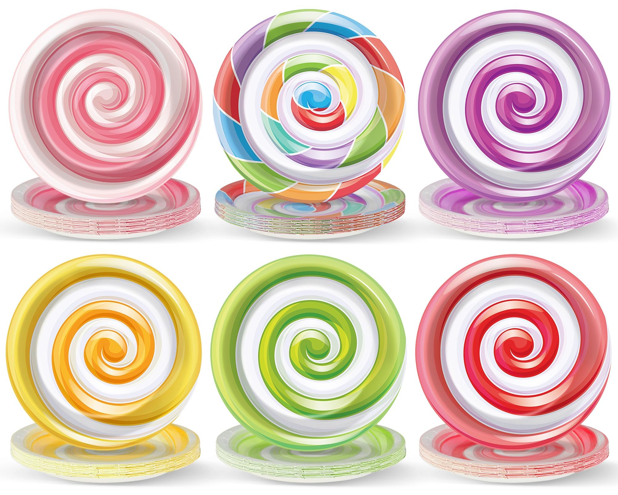 48Pcs Candy Themed Paper Plates for Candyland Party Decorations 7" Colorful Lollipop Candy Disposable Paper Dinner Plates for Sweet Shop Candyland Christmas Birthday Baby Shower Party Supplies