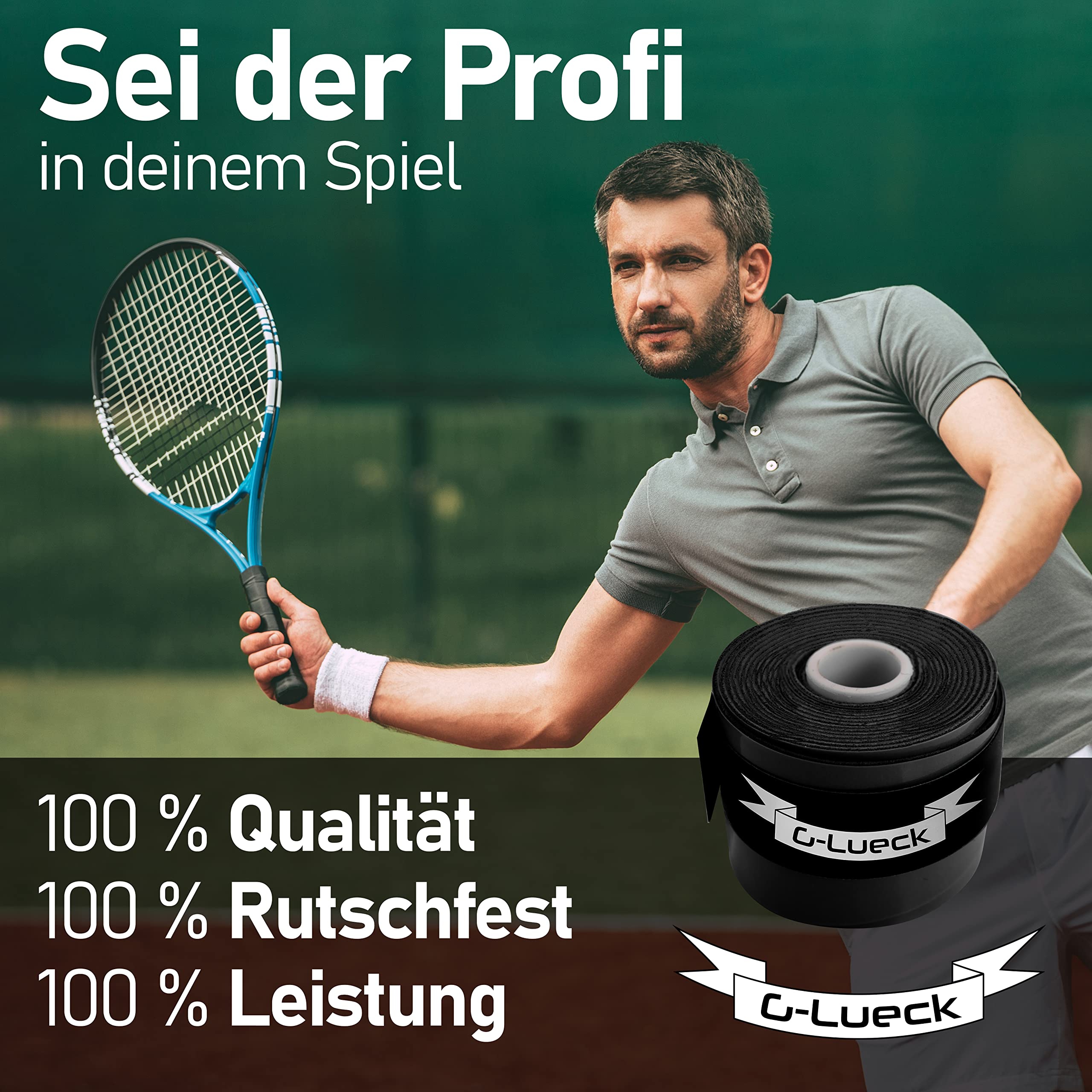 G-Lueck 50er Set Tennis Griffband Talent Grip (sehr griffig) | 0,50-0,60mm Stärke | Overgrip für Squash Badminton Schläger & Kicker inkl. selbstklebendes Abschlußband | Anti-Rutsch