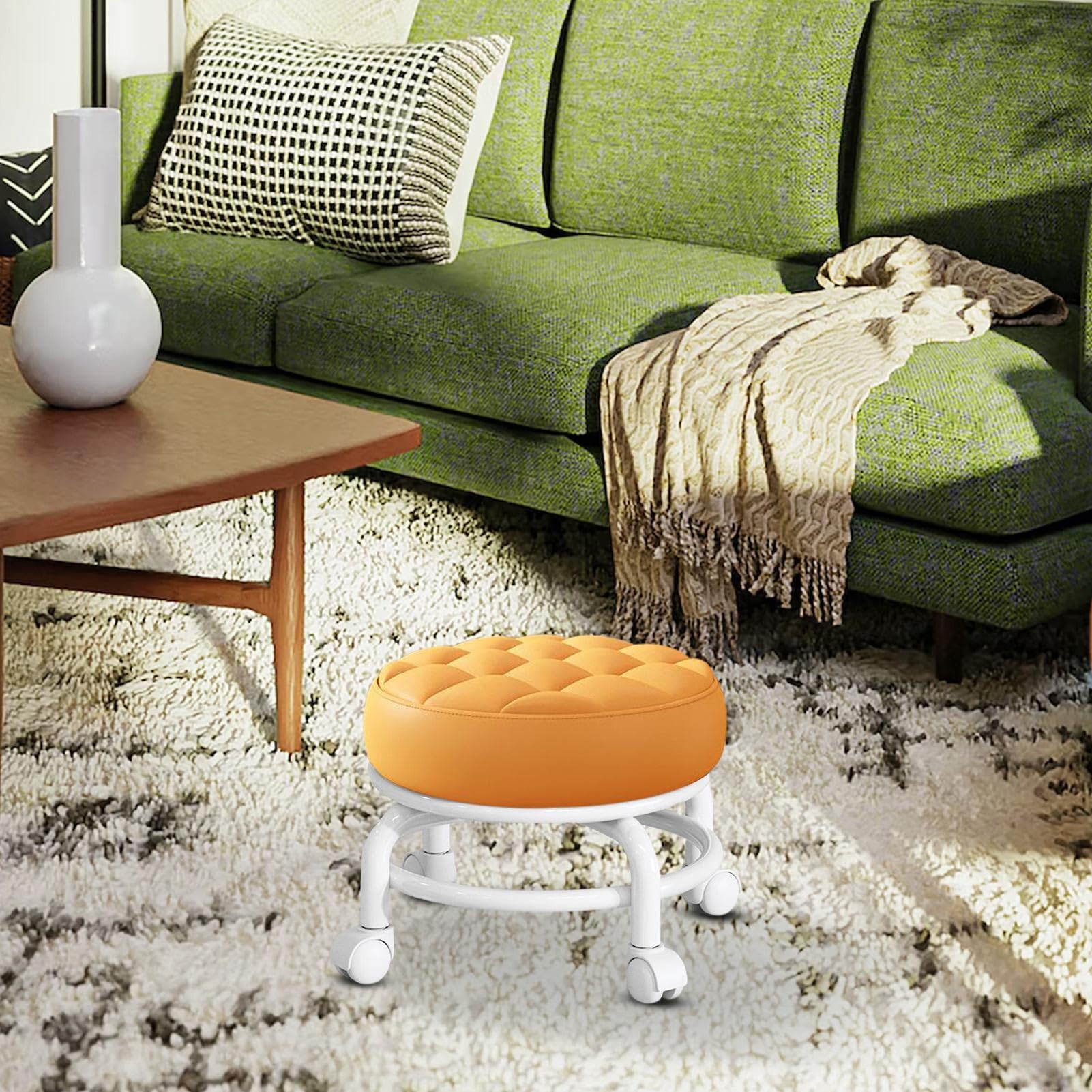 Sgabello Rotolante In Pelle PU - Bassotto Con Ruote, Per Casa, Ufficio, Garage, Bianco - Foto 10