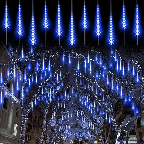 Blingstar Luces solares de Navidad para exteriores, luces de lluvia de meteoritos para exteriores, 10 tubos de 16 pulgadas, 360 luces LED de lluvia