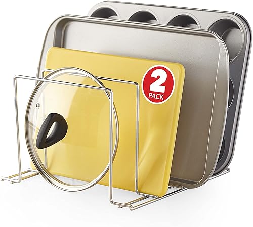 Miniatura 8 de Stock Your Home Bronce (paquete de 2) organizador de bandeja de horno de acero para gabinete o mostrador, soporte para tablas de cortar de cocina,