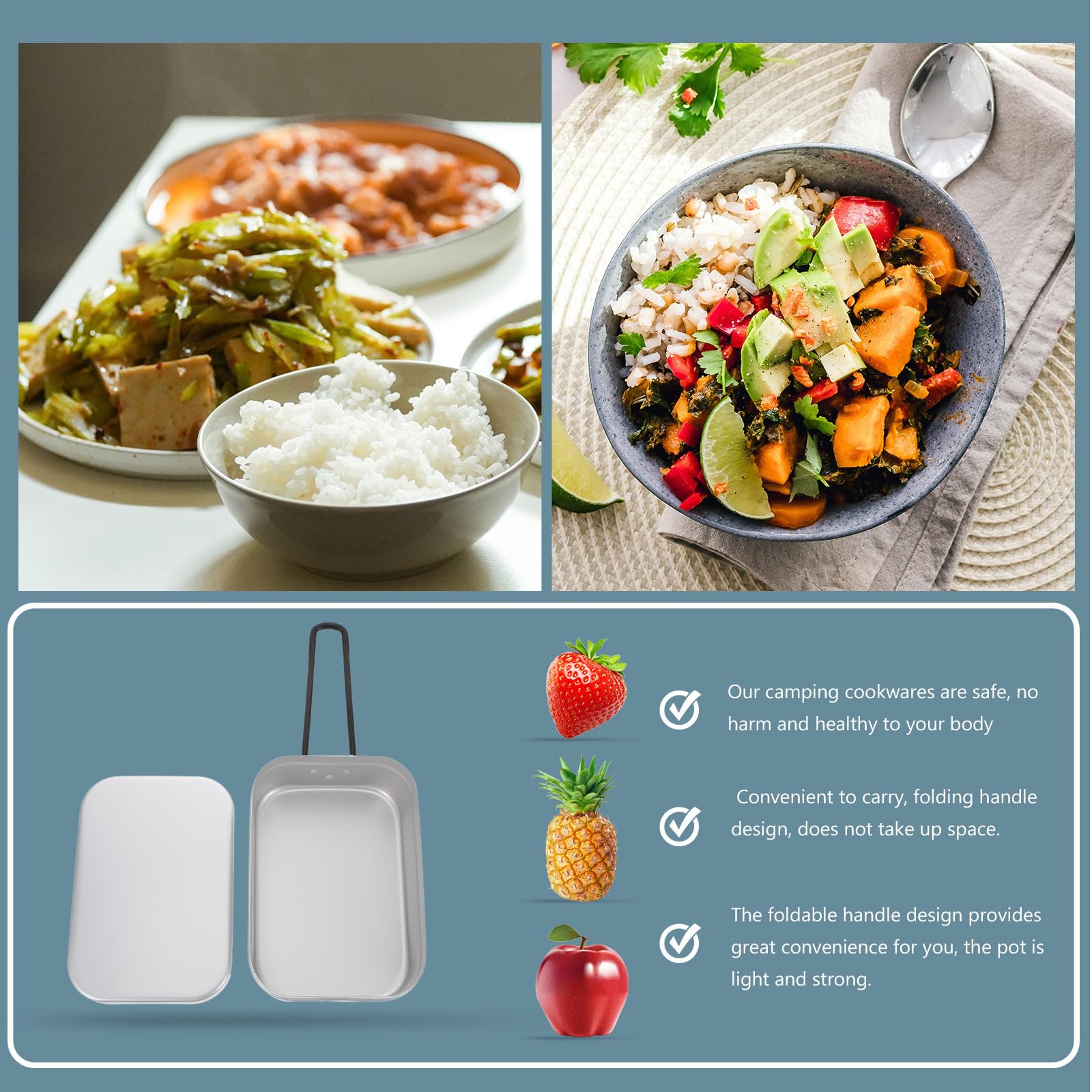 Toyvian Fiambrera Cuadrada para Exteriores Diseño Antideslizante y Asa Plegable, Fabricada en Aleación de Aluminio Ligera, Adecuado para Actividades al Aire Libre y Picnic, Pack de 2