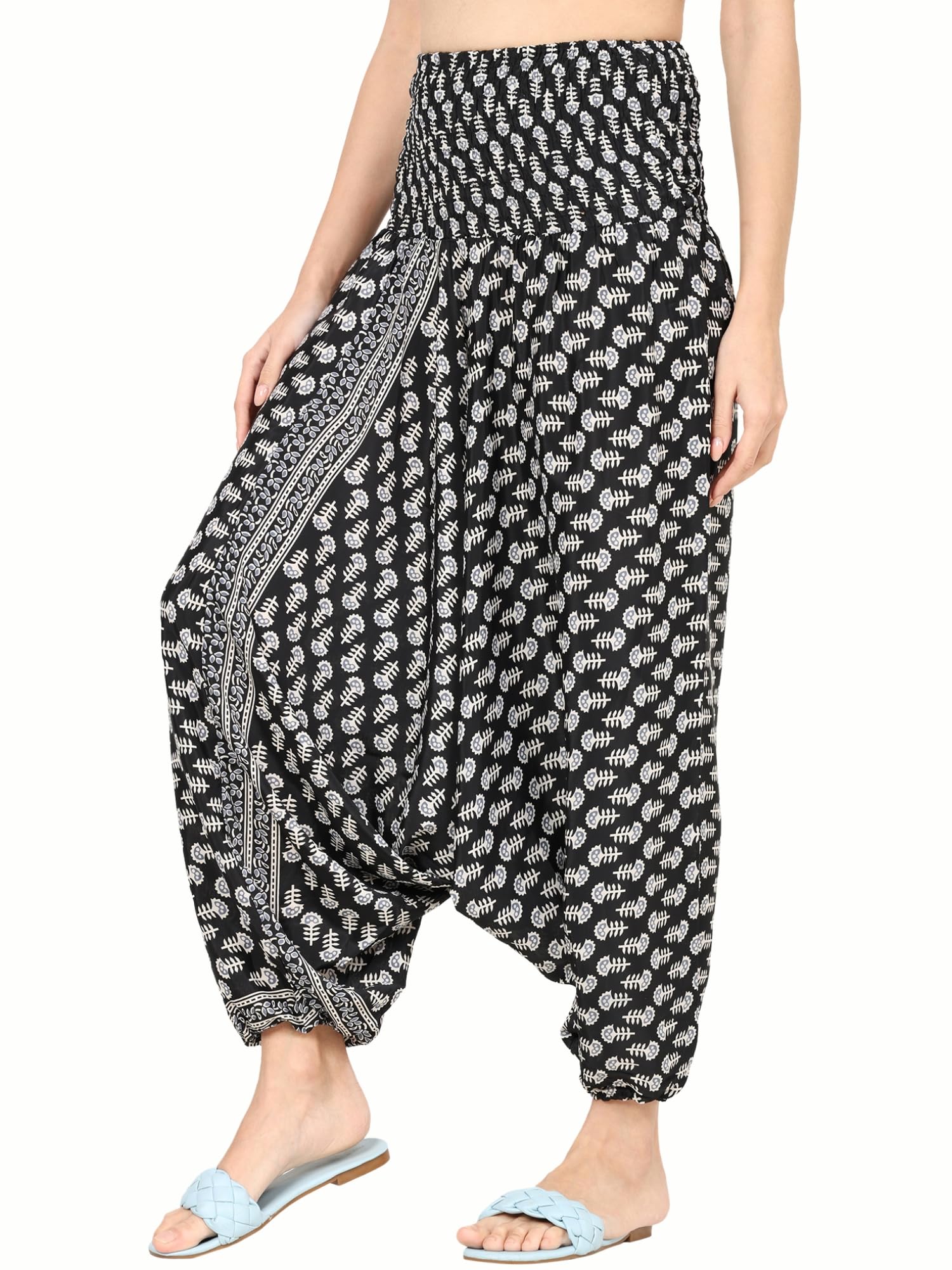 ke kanhaexports KE KANHA EXPORTS Women Harem Pants for Woman Boho Beach Multicolour Border Print Multiwear Jumpsuit Soft Silky Yoga Pants Loose Fit Dhoti Patiala Style Bottom Wear Waist 27-34" Fits S/M/L-picture-21