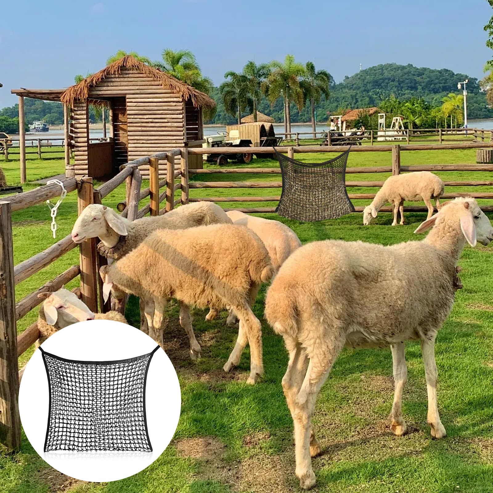 Red de Heno para Caballos,2 Piezas Red de Heno Pacas 80x90 cm,Malla de Henos,con 4 Mosquetones,Capacidad de 8 Kg,Prolongación de La Hora de Alimentación,para Cabras,Animales,Caballos