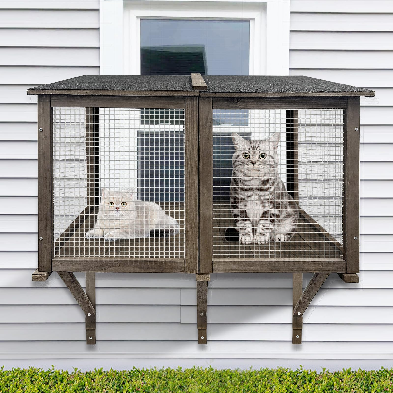Cat Catio Outdoor Window Enclosure for Large Cats - Expandable Cat Window Bed for Napping, Sunbathing & Enjoying Scenery