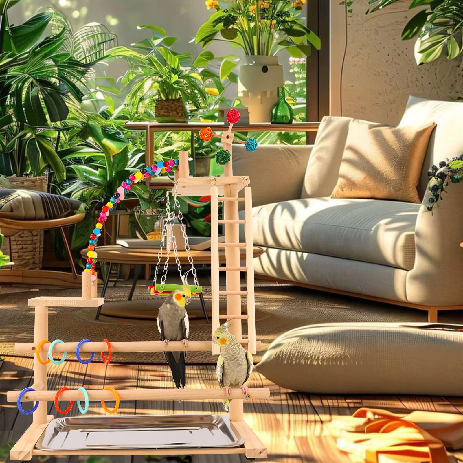 Papagei Vogelspielplatz, Wellensittich Spielzeug, Parrot Playstand, Geeignet für Eclectus, Ara, Kakadu, Sittich (46x31x70cm)