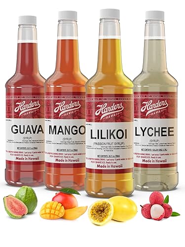 Harders Hawaii Jarabe de fruta real premium, paquete de 4 unidades, 25.3 onzas líquidas, para hielo afeitado, té, refrescos, café especial y
