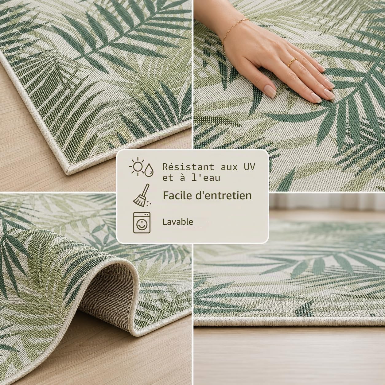 VIMODA Tapis d’intérieur et d’extérieur résistant aux intempéries – Balcon, terrasse, jardin, salon et cuisine - Lavable, dimensions : 160 x 220 cm ; Couleur : Vert2