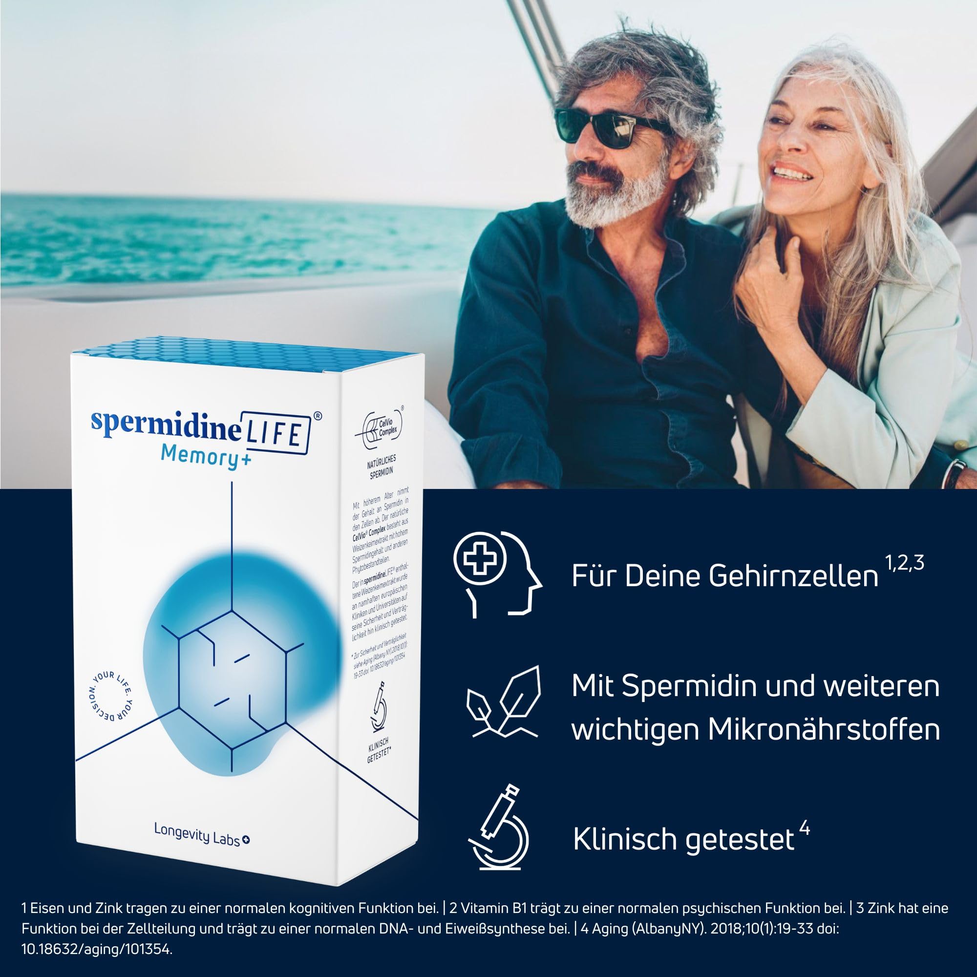 spermidineLIFE® Memory + Confezione da 3 - Con spermidina da estratto naturale di germe di grano, polvere di Brahmi biologica ed estratto di zafferano per sostenere il rinnovamento cellulare e le