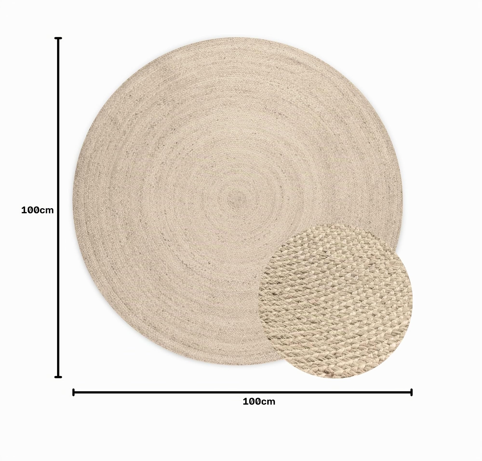 Hanse Home Tappeto in Iuta Rangpur Rotondo, Naturale, Tessuto a Mano ed Ecologico, per Soggiorno, Camera da Letto, Sala da Pranzo, Corridoio, Cucina, Bianco, 100 cm