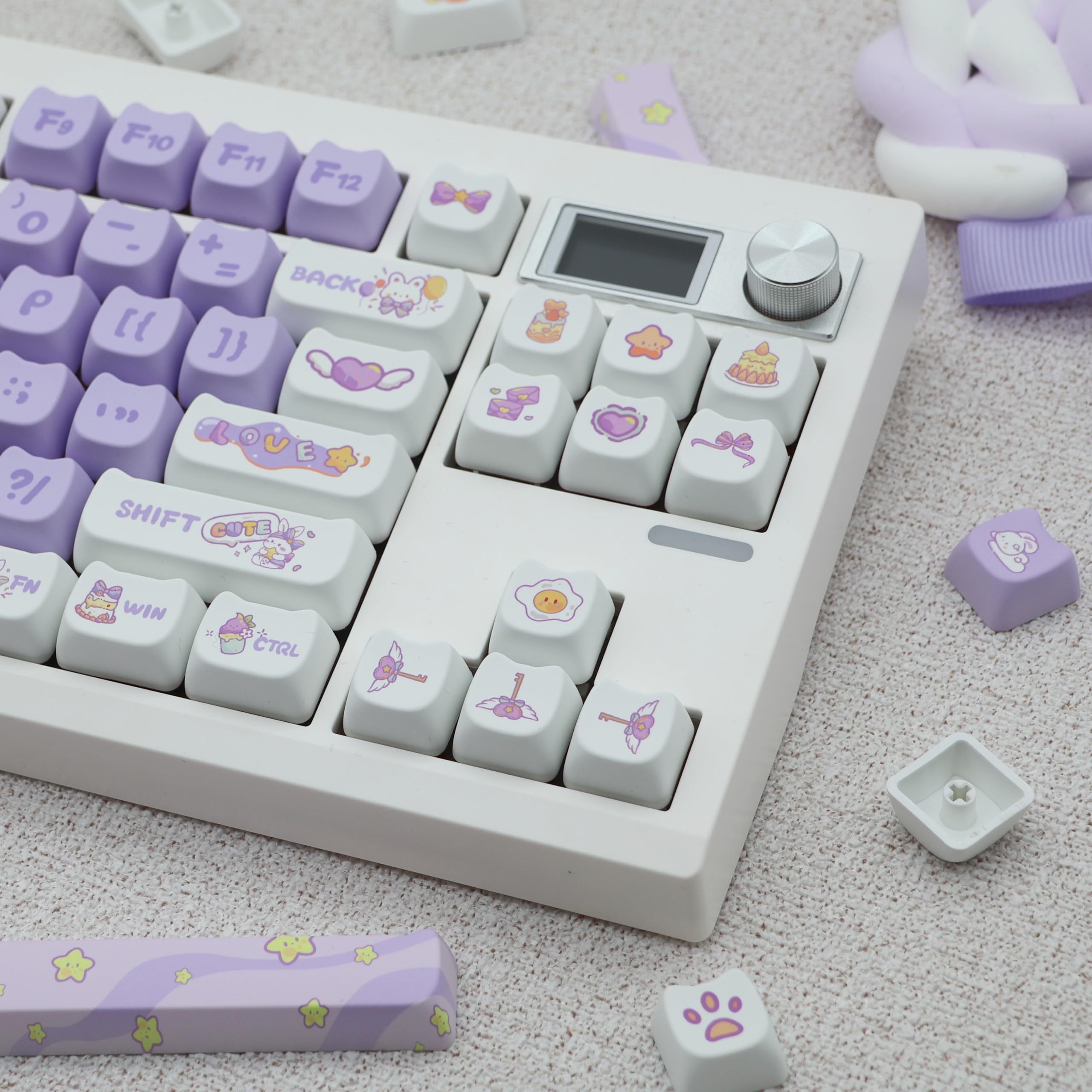 Mao Profile Lot de 140 touches en PBT Dye-Sub pour clavier mécanique, thème lapin mignon (lapin violet)