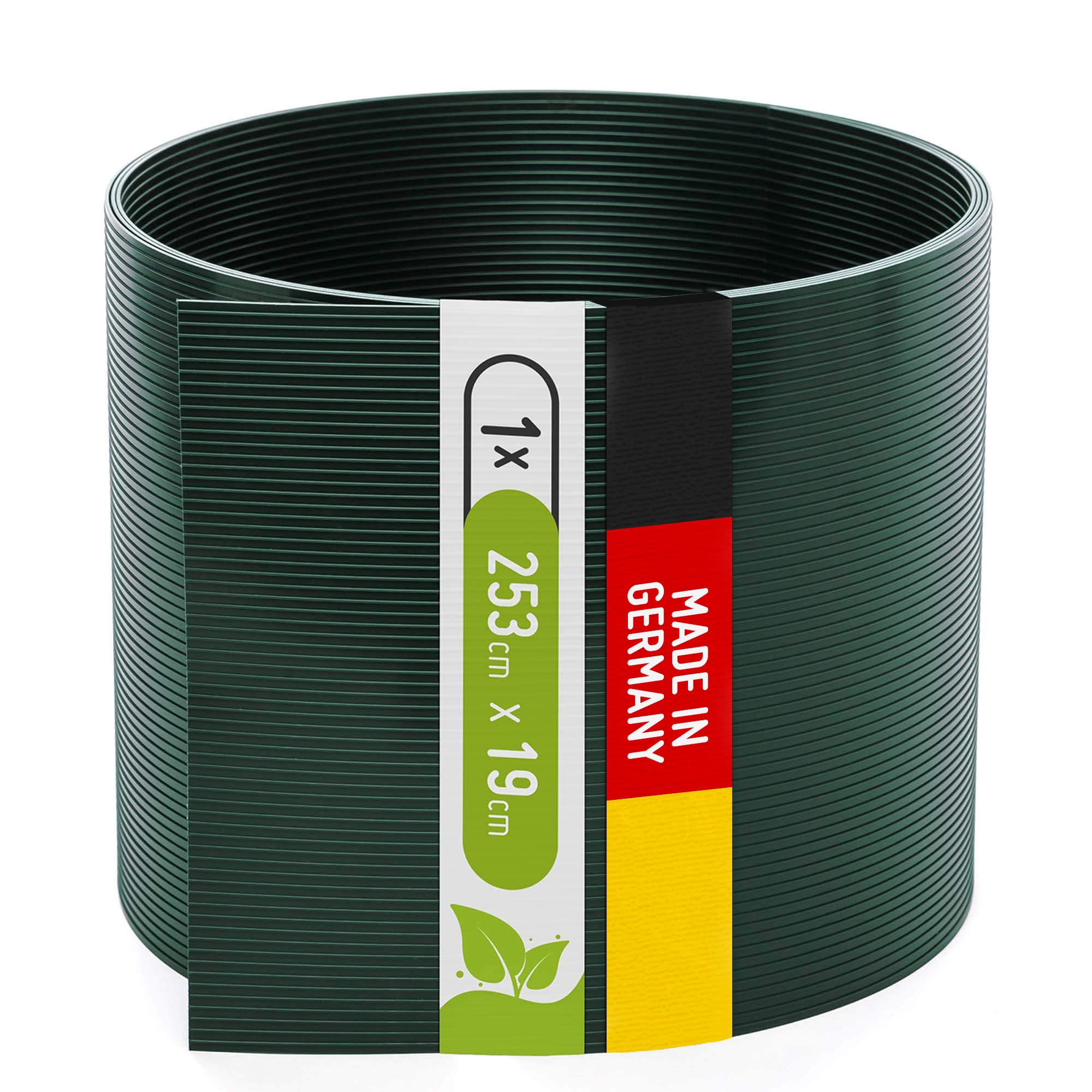 TerraUno Polypropylen Sichtschutzstreifen für Doppelstabmatten, Rillenoptik, extra stabil, 1 Stück für Gartenzaun, 253cm x 19cm, Moosgrün (RAL6005), Made in Germany, Sichtschutz Zaun