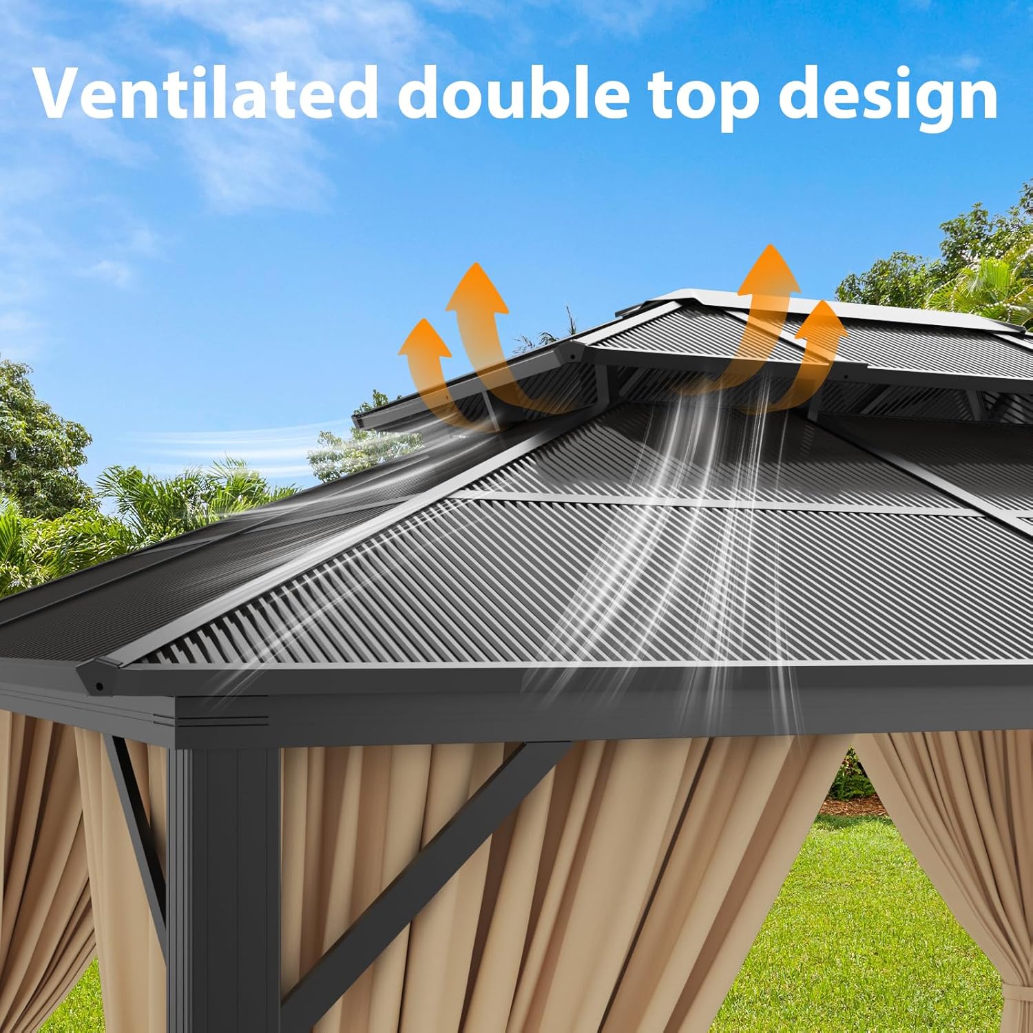 Close-up of ventilated double top roof design
