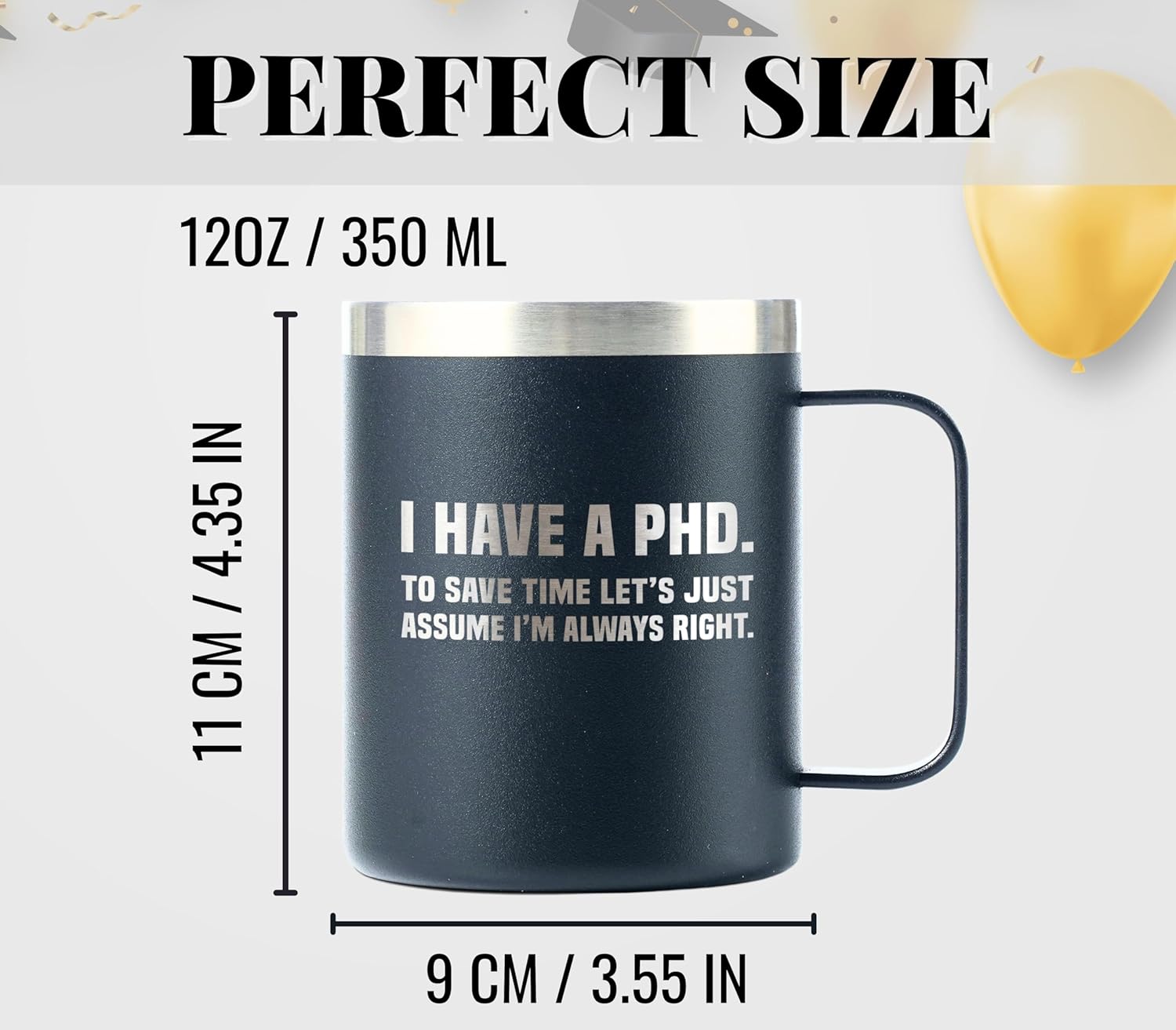 Onebttl Graduation Gifts For Men and Women, College Gifts for Degree, Master Degree, Stainless Steel Insulated Coffee Mug - Right - Image 2