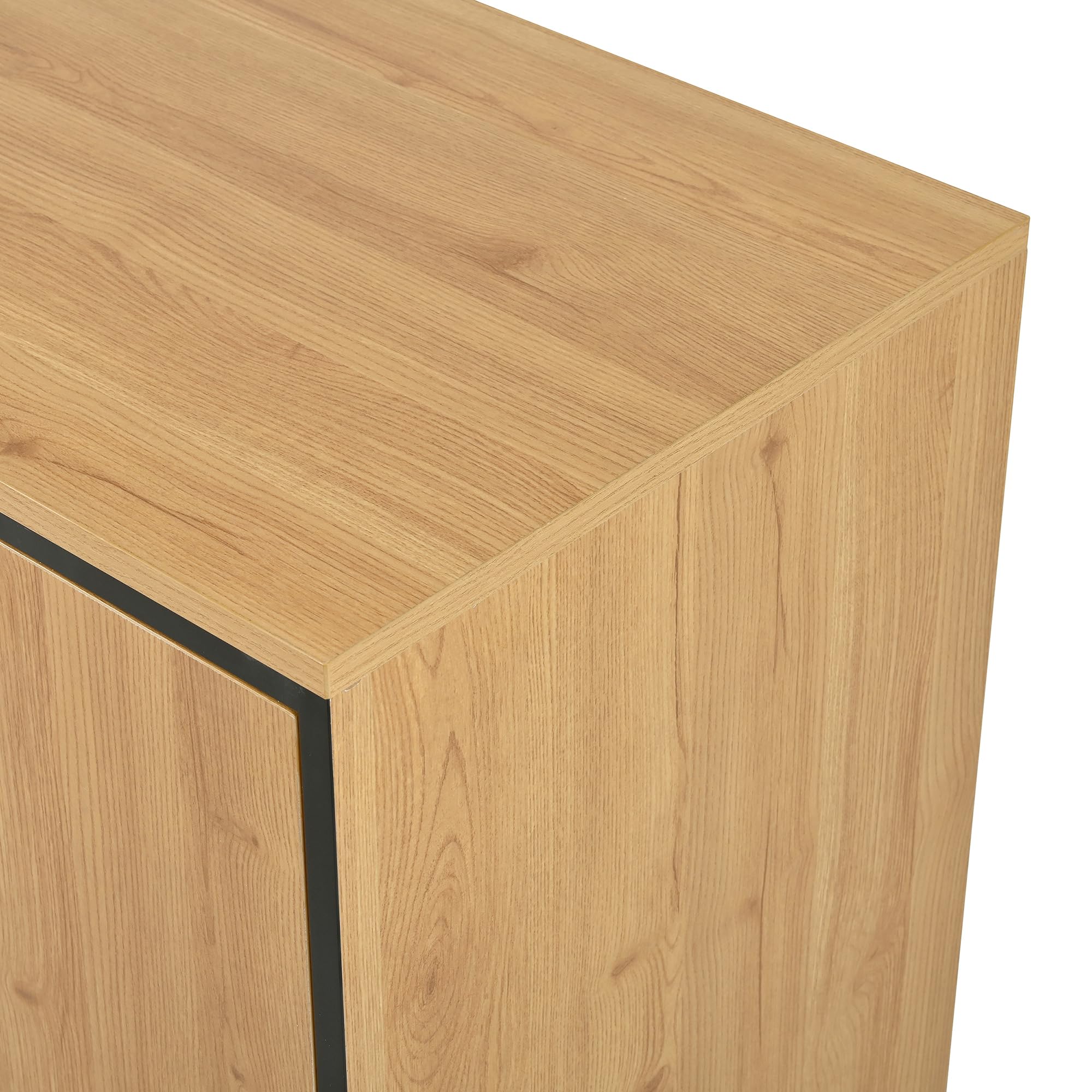 Credenza a tre cassetti con due ante Squisita venature credenza moderna in colore legno con ripiani - mobili eleganti e funzionali, colore legno e nero.