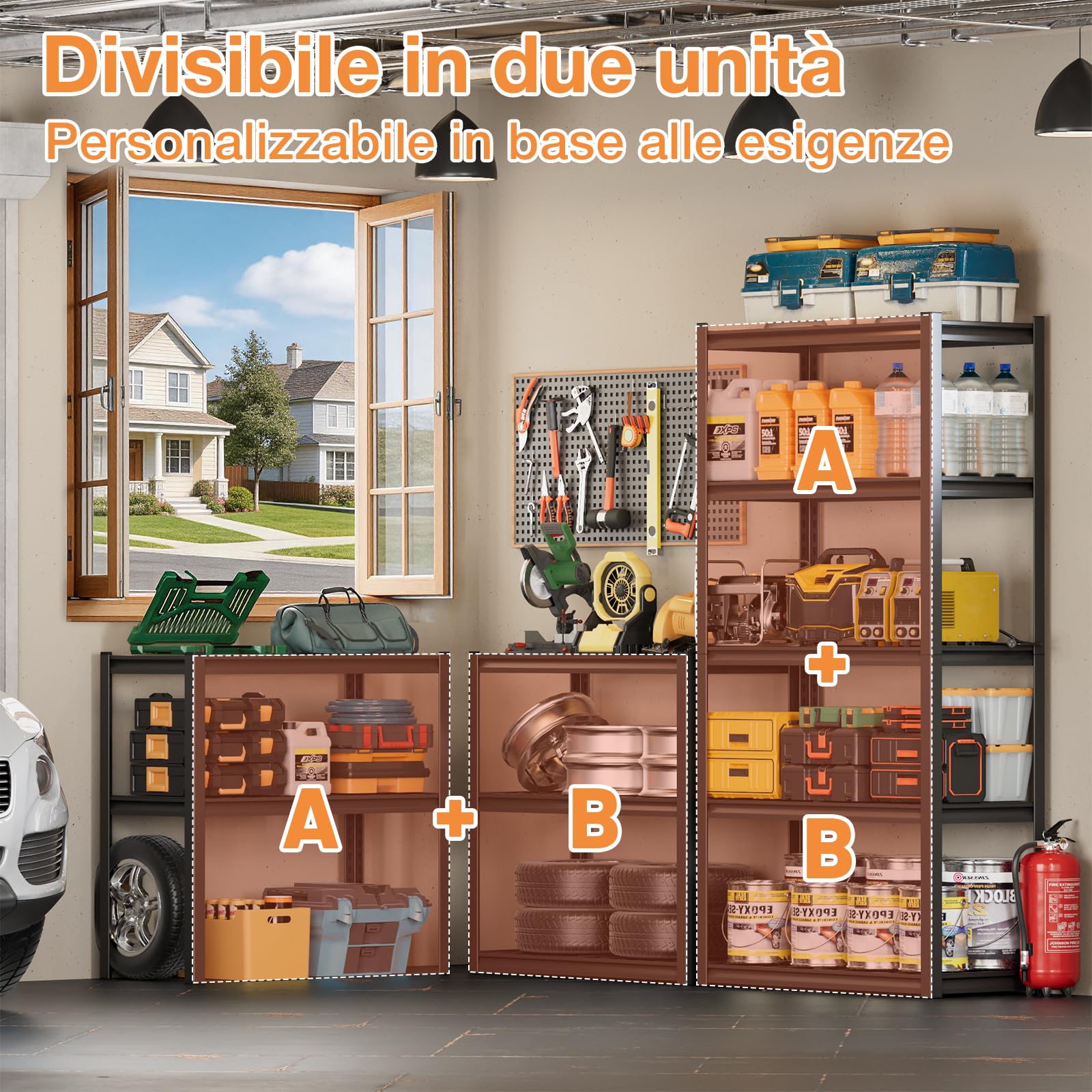 Himimi Scaffale per Carichi Pesanti in Metallo 90x40x182 cm, Portata 1000kg, Scaffalatura a 5 Ripiani a Griglia Regolabili, Scaffale ad Incastro per Garage Cantina Magazzino Officina Cucina, Nero