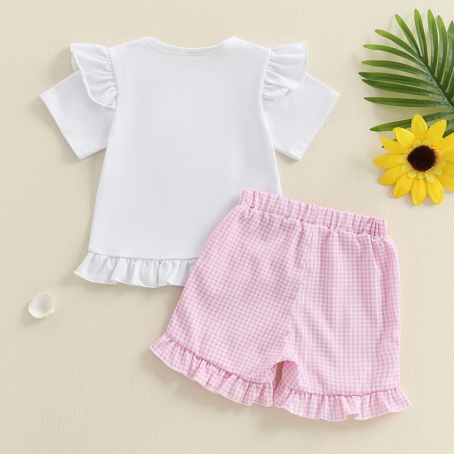 Toddler Baby Girl 2PCS Turtle Embroidered Short Sleeve Tops Elastic Waist Shorts Outfits Set - Image 4