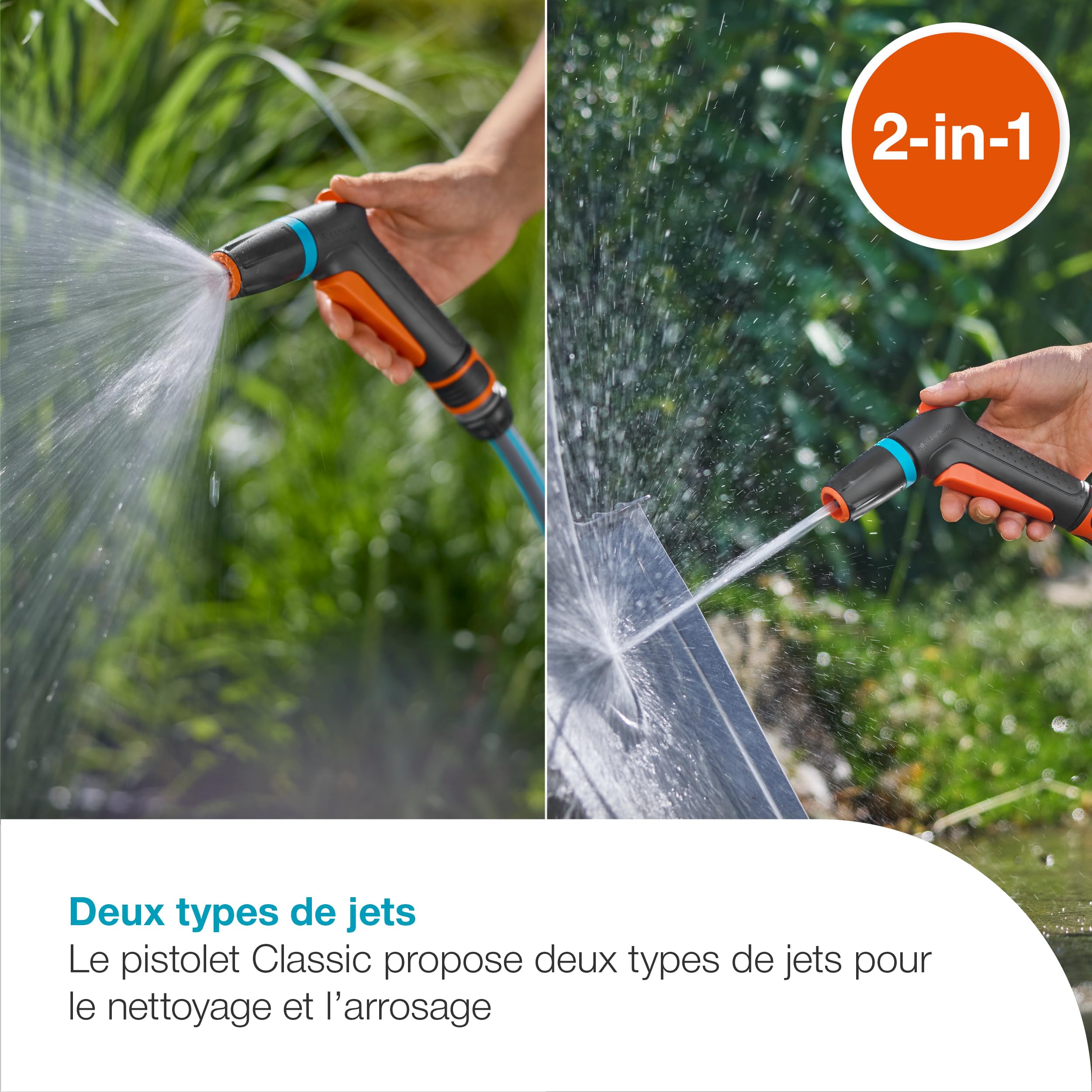 Gardena Pistolet Nettoyage Classic Pulvérisateurs et Buses: Buse de pulvérisation pour Tuyau d’arrosage, pour Le Nettoyage et l’arrosage, Deux modèles de pulvérisation (18360-20)