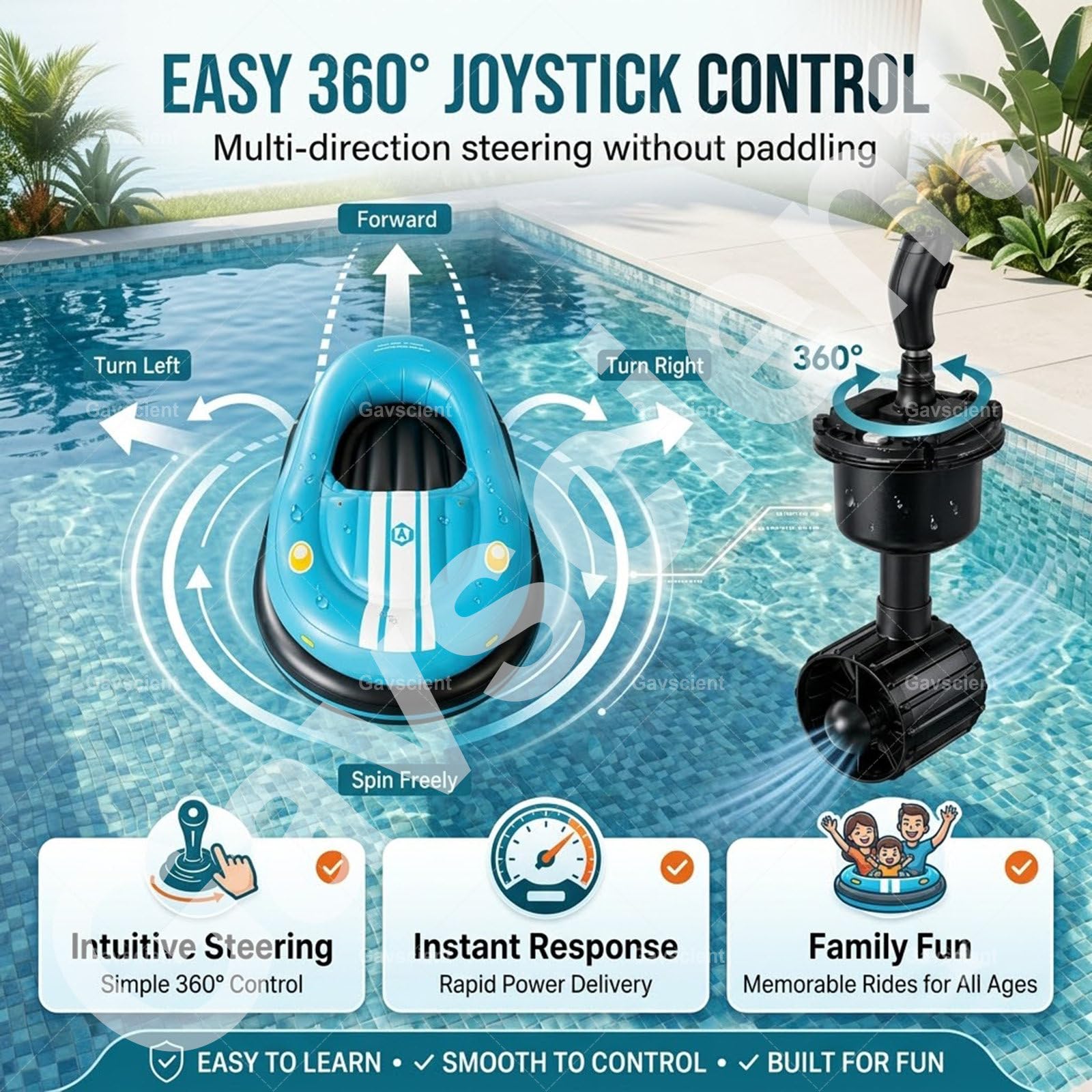Salvagente Elettrico per Adulti, Barca Motorizzata con Sterzo Joystick 360°, Sis-Tema Eli-ca 46W, Batteria 2600mAh per Corsa di 40-60 Min, PVC 0,4 Mm Red