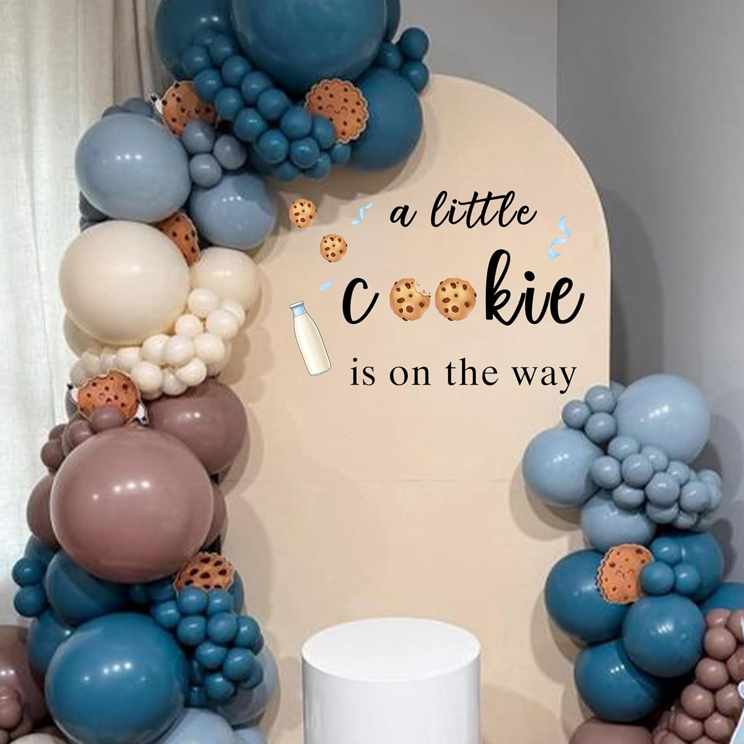 A Little Cookie is on The Way Wall Decal - Cookie Baby Shower Decorations Stickers, Gender Reveal Party Supplies Decal, Milk and Cookie Themd Balloon Arch Background Wall Decoration (Brown)